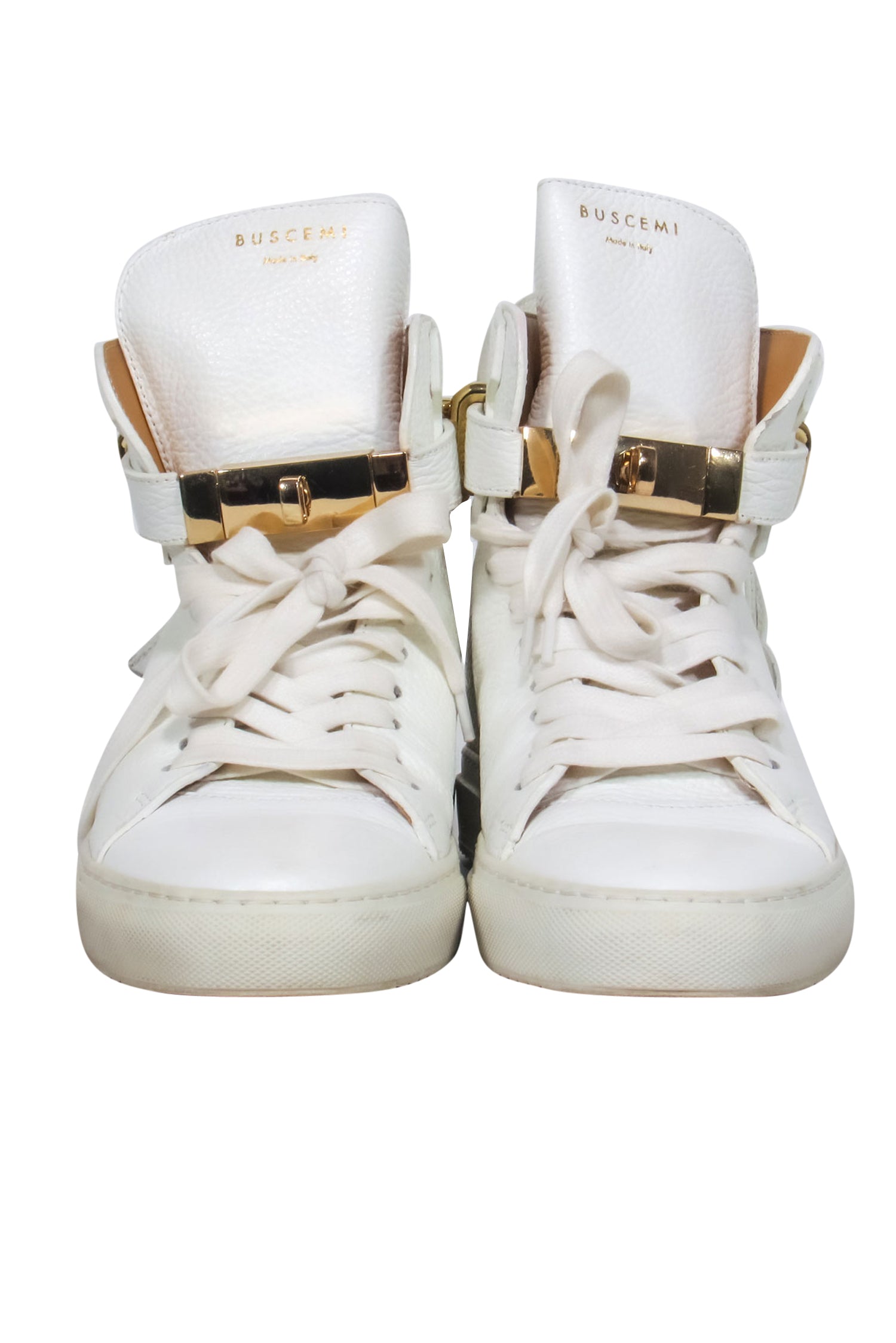 Buscemi White 100MM Luxury Sneakers with Gold-Toned Hardware - Size 9.5