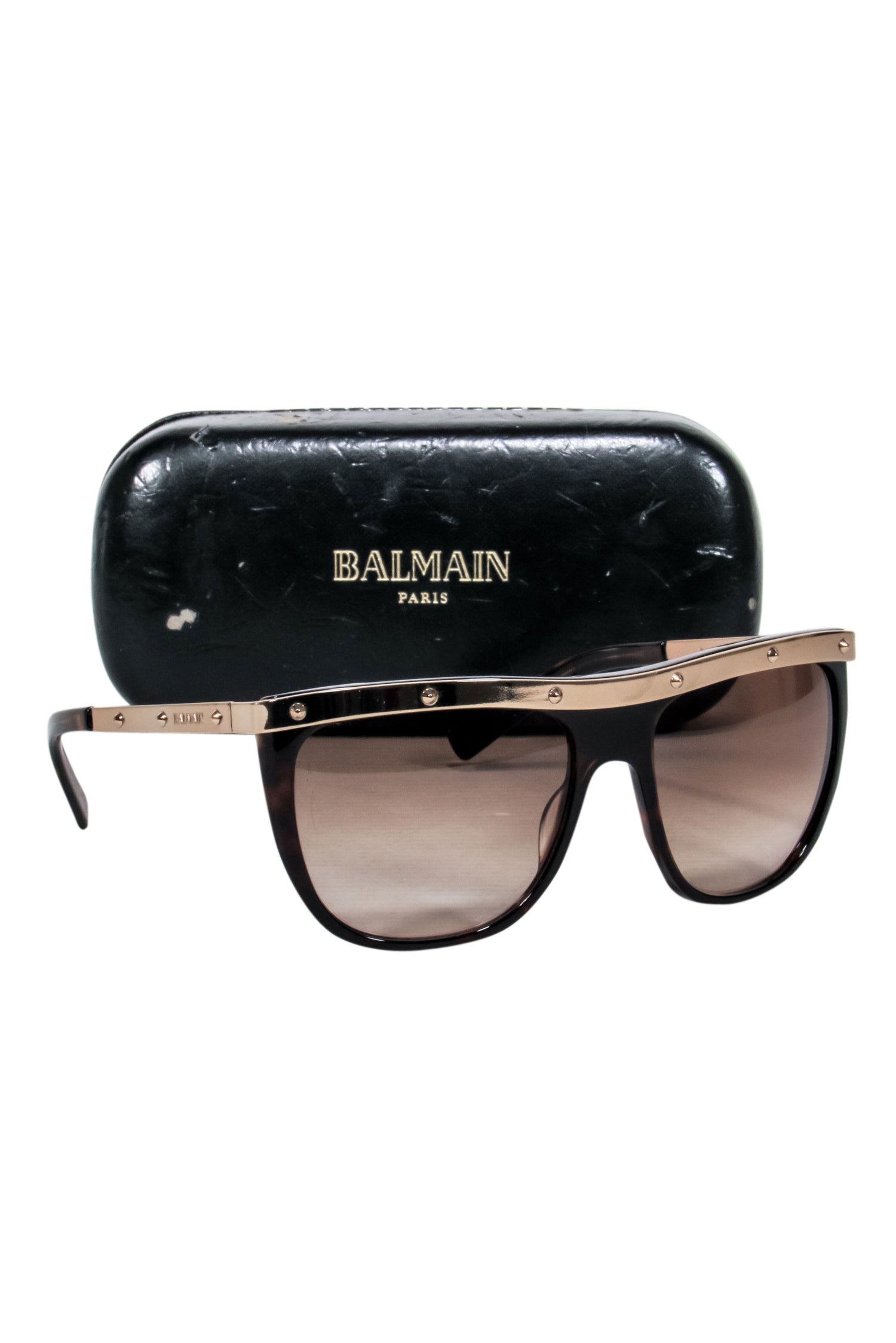 Balmain Brown Tortoise Sunglasses with Glam Gold Bar