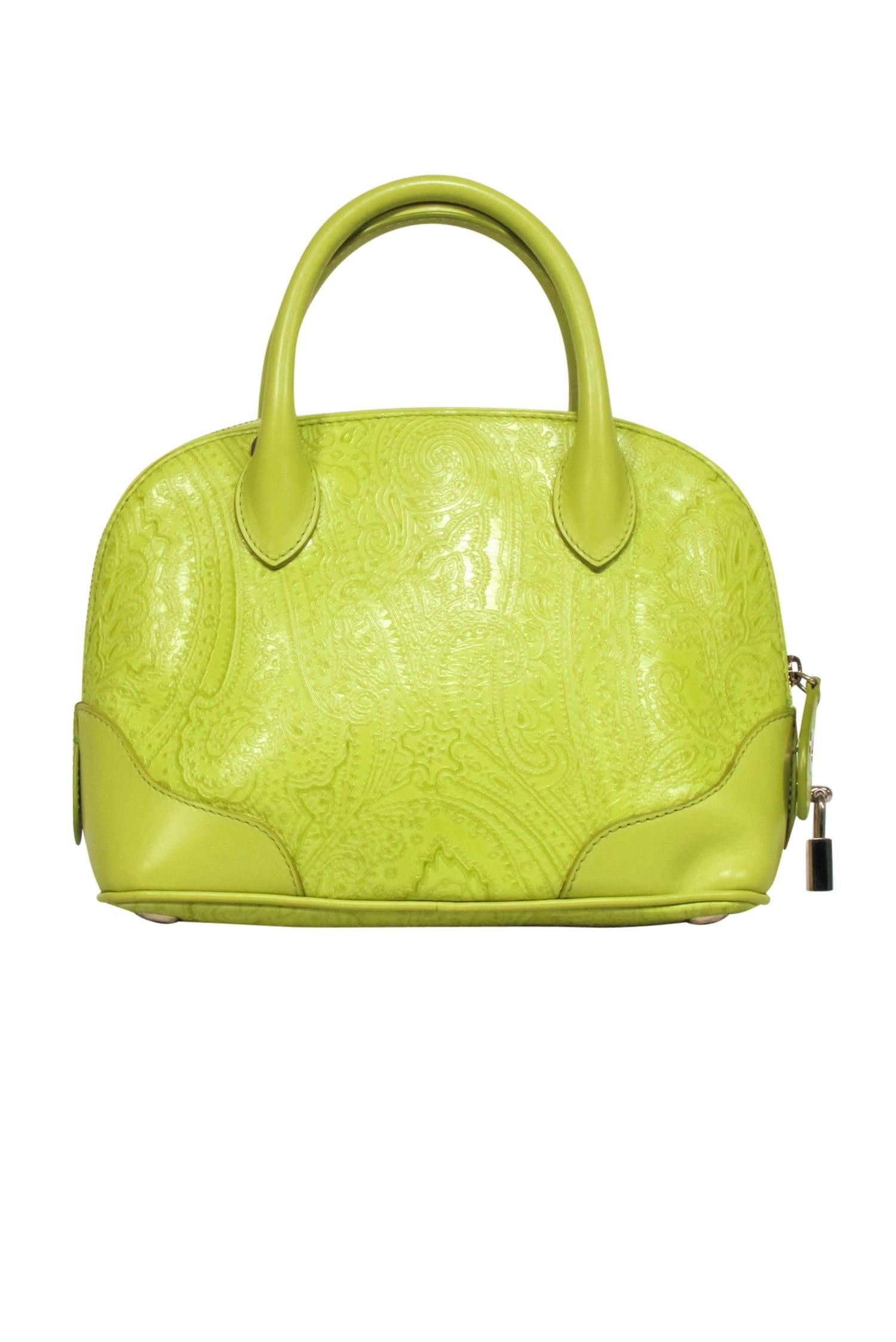 Etro Lime Green Textured Bowler Handbag - A Summer Sensation!
