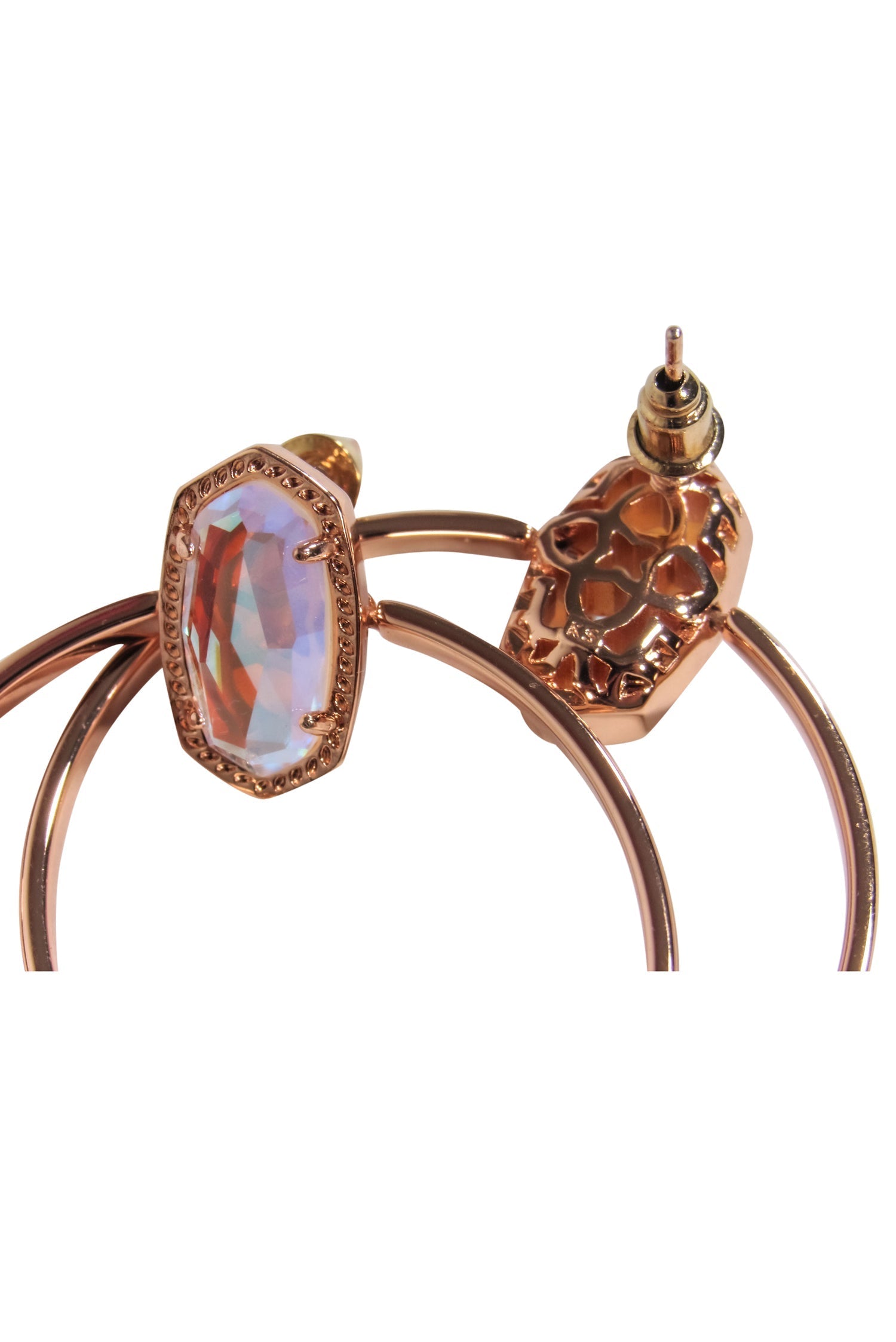 Kendra Scott's Stunning Rose Gold Stud Hoop Earrings with Iridescent Stones