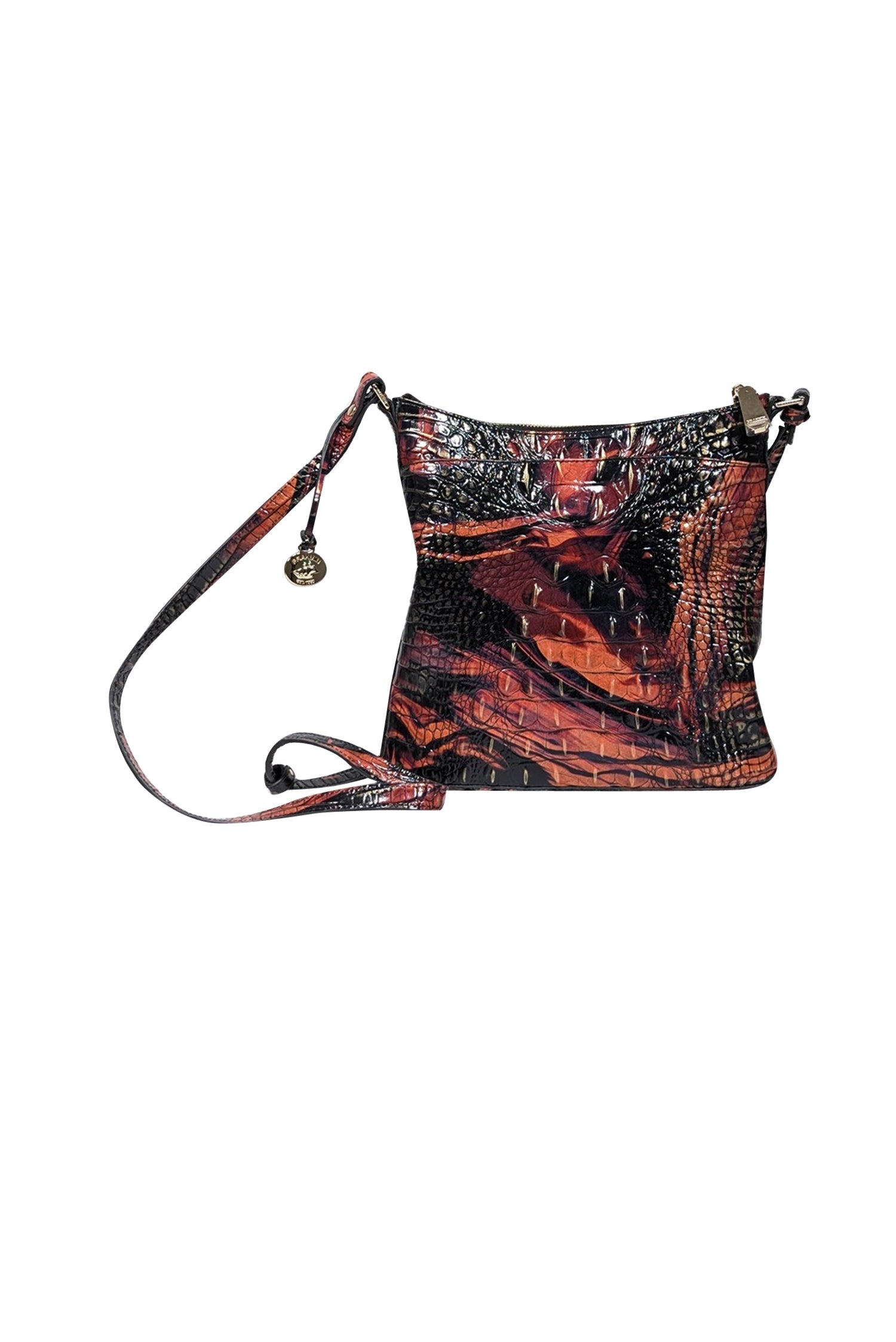 Brahmin's Stunning Orange & Black Croc Embossed Crossbody Bag