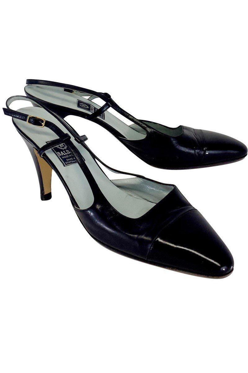 Gorgeous Baldan Navy & Black Leather Cap Toe Slingbacks in Size 9 - Grab Yours Now!
