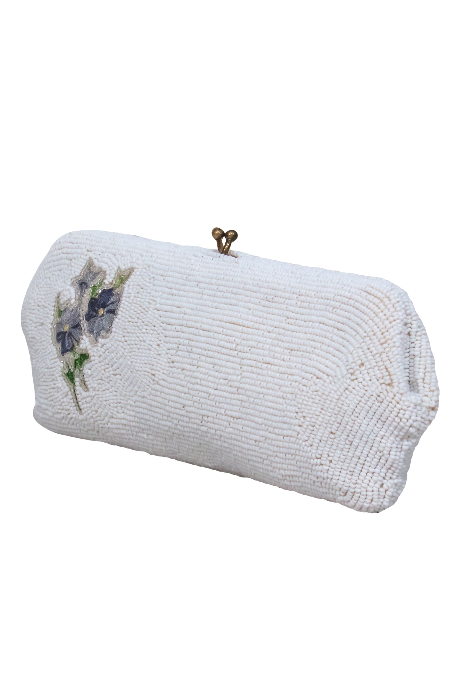 Saks Fifth Avenue - Stunning Small White Beaded & Floral Embroidered Clasped Clutch