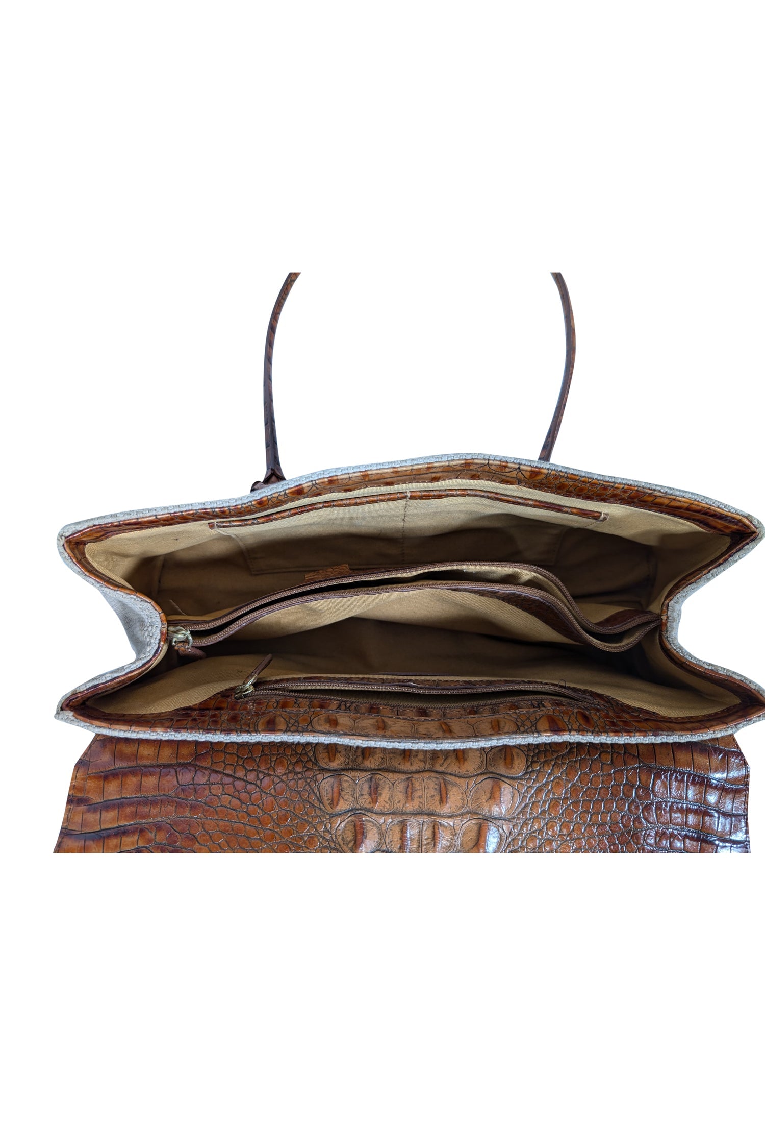 Brahmin - Stunning Beige Woven Bag with Croc Embossed Leather Trims