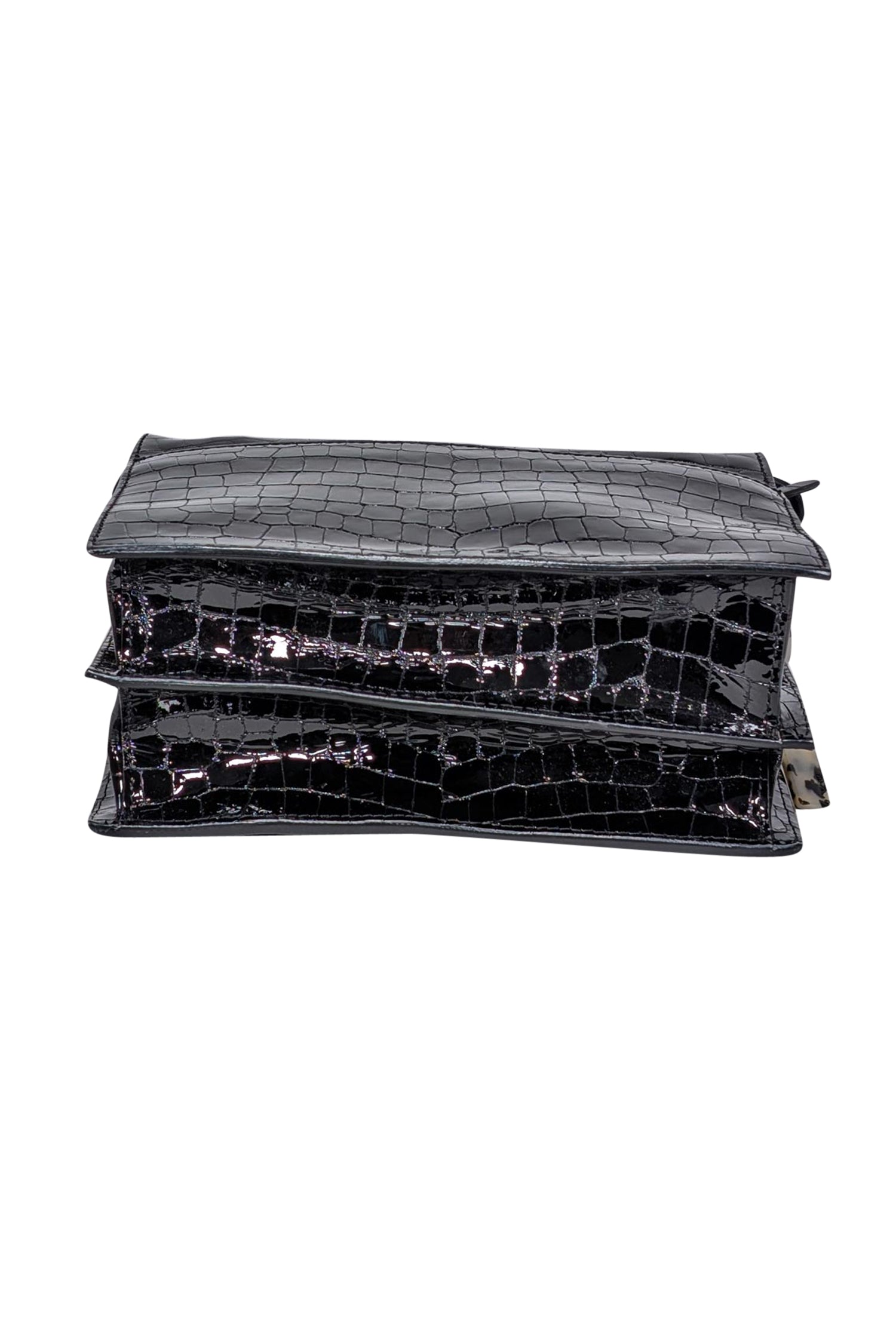Ganni - Stunning Black Patent Leather Croc Embossed Shoulder Bag