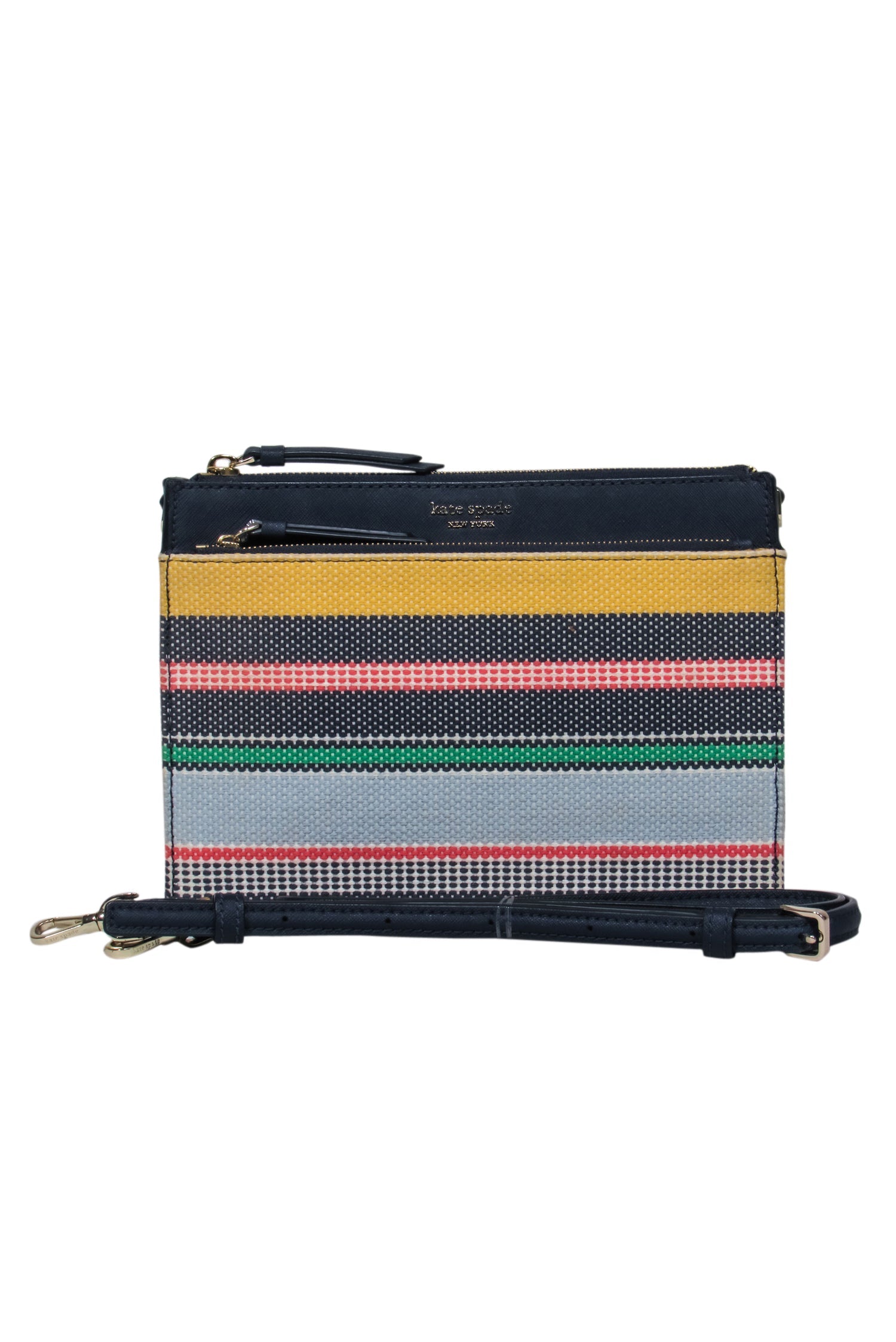 Kate Spade Navy Leather Crossbody Bag: Striped Embroidered Fashion