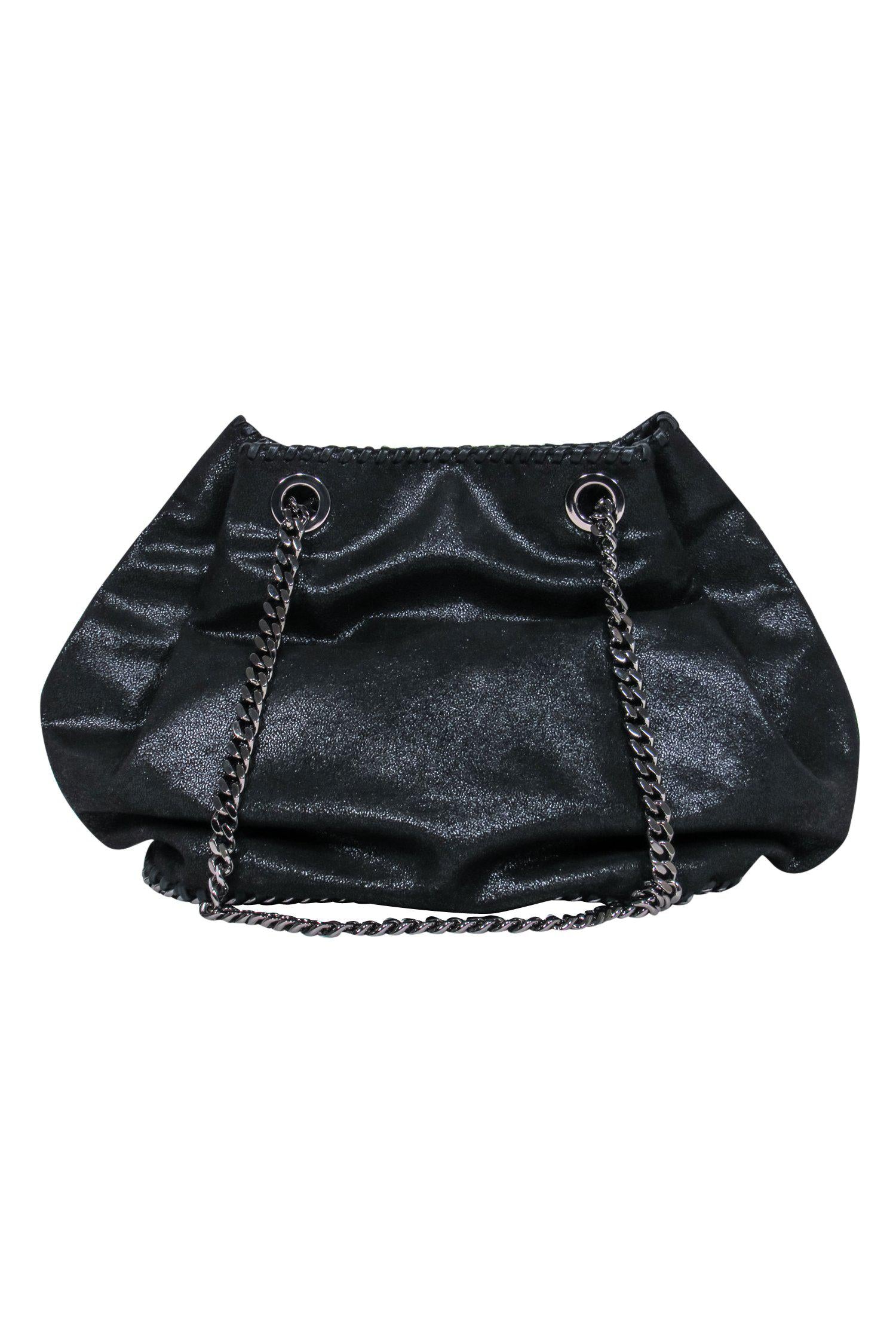 Stella McCartney's Stunning Black Vegan Suede Falabella Chain Strap Bucket Bag