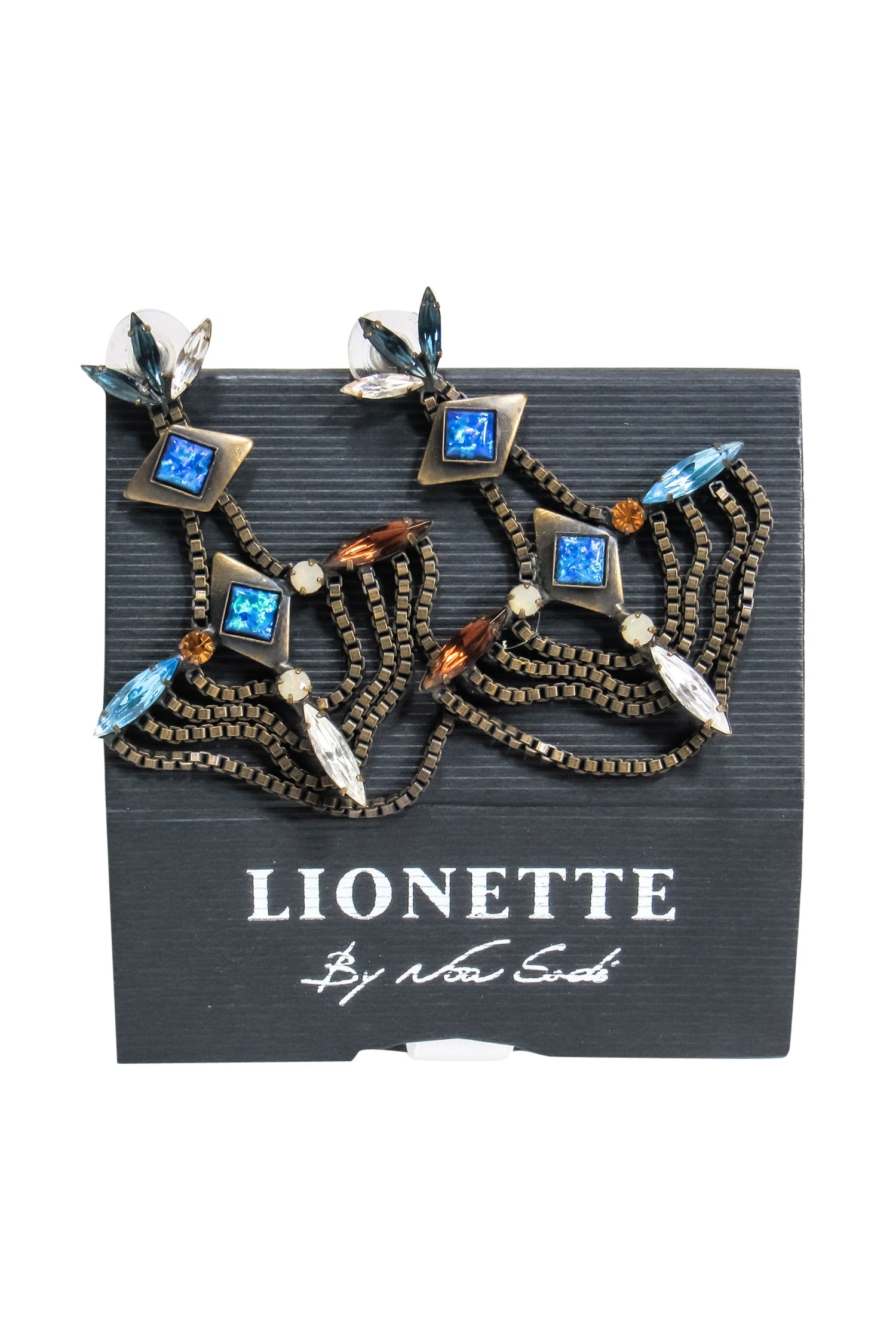 Lionette's Stunning Bronze Chain Link Dangle Earrings with Multicolored Gems