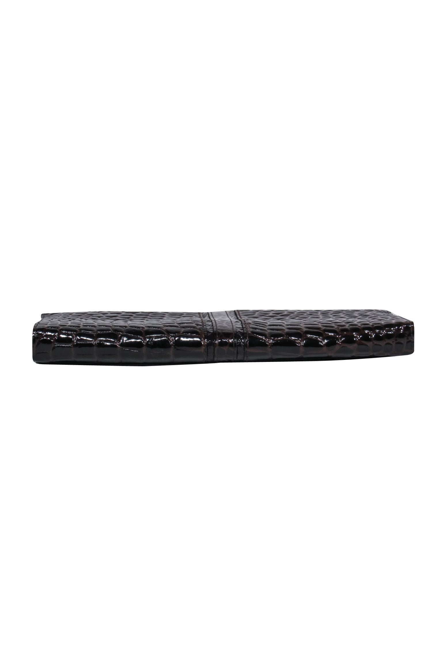 Cole Haan's Stunning Brown Patent Leather Crocodile Embossed Clutch