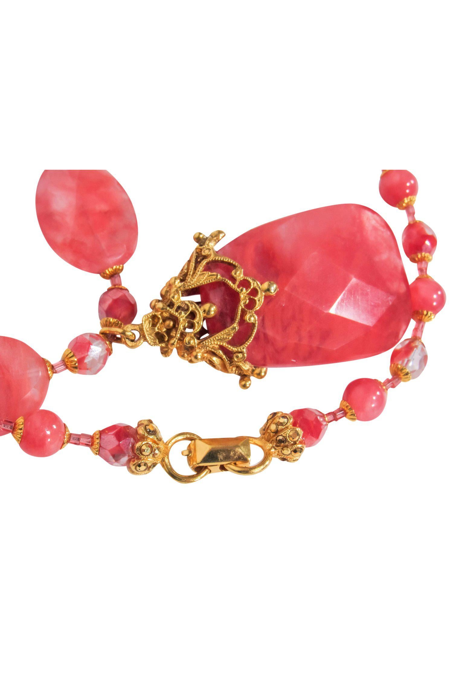 Jose & Maria Barrera - Stunning Gold & Pink Stone Chunky Pendant Necklace
