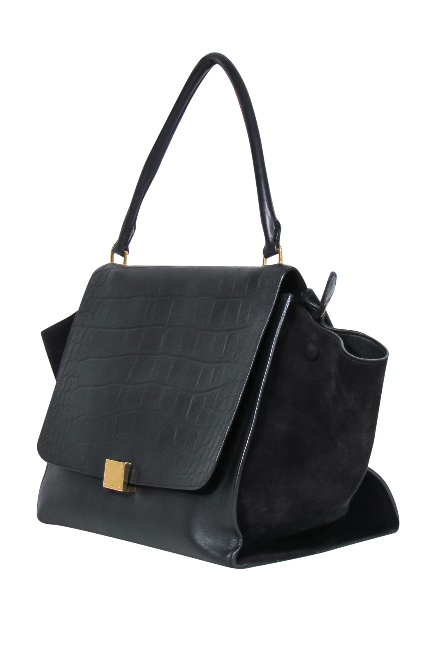 Celine Black Leather Reptile Embossed Fold-Over Handbag - A Safari Chic Statement Piece