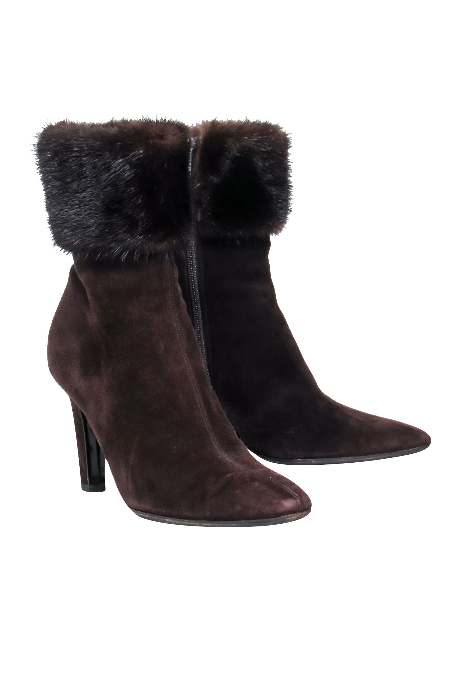 Yves Saint Laurent's Stunning Brown Suede Booties with Fur Ankle Trim - Size 7.5