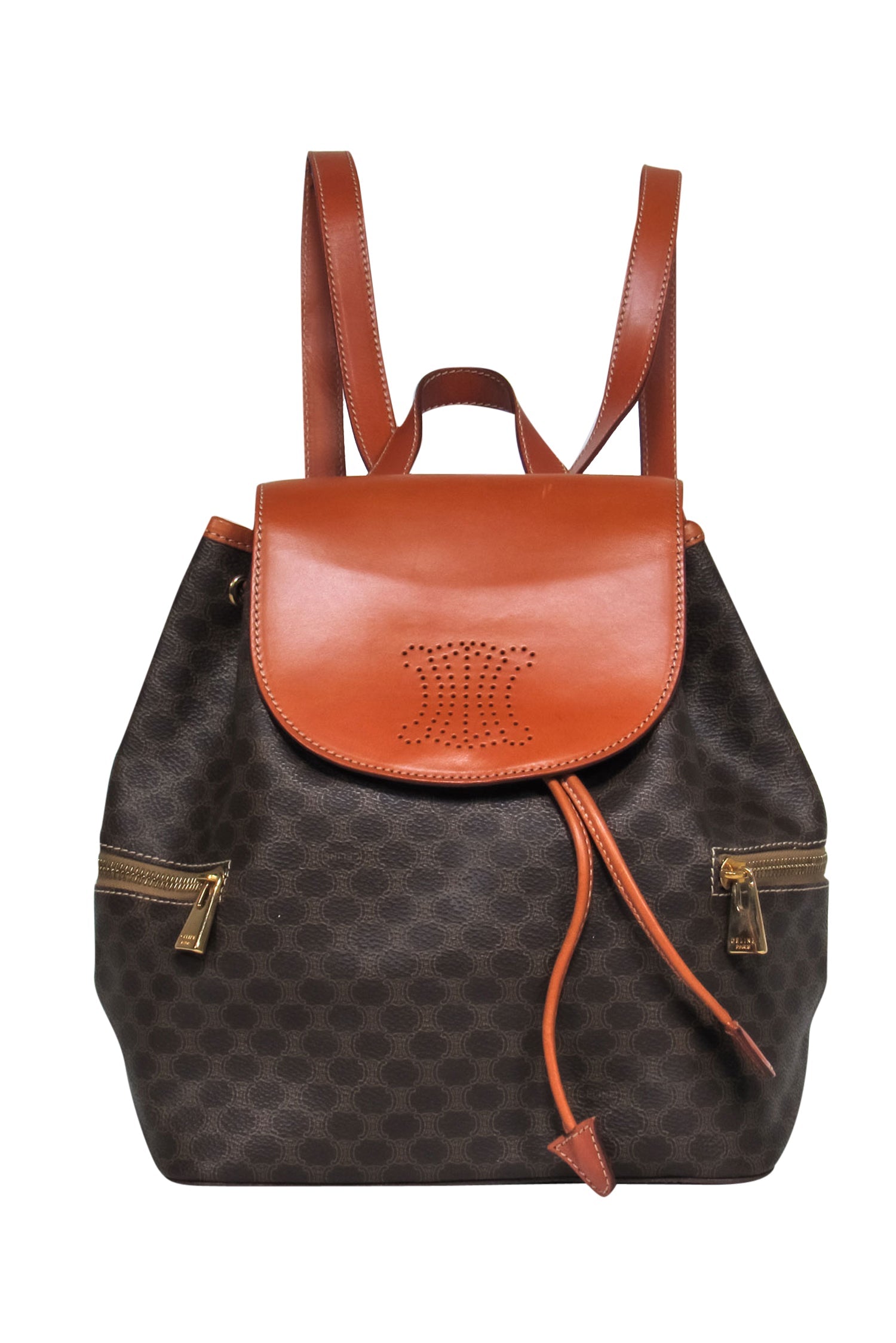 Celine Brown Pebbled Leather Backpack: A Fashionable Fold-Over Beauty
