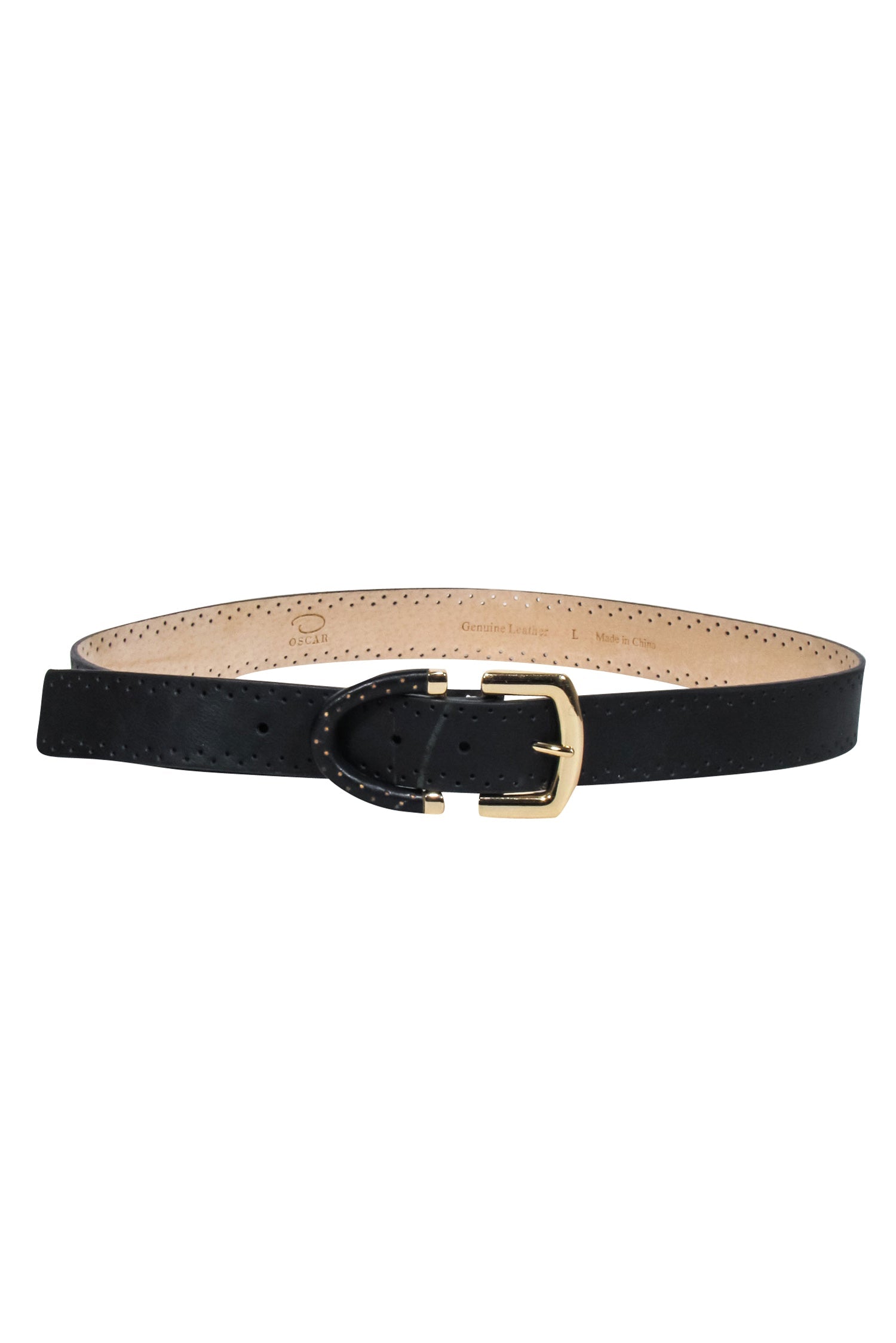 Oscar de la Renta - Stunning Black Genuine Leather Dotted Print Belt, Size L