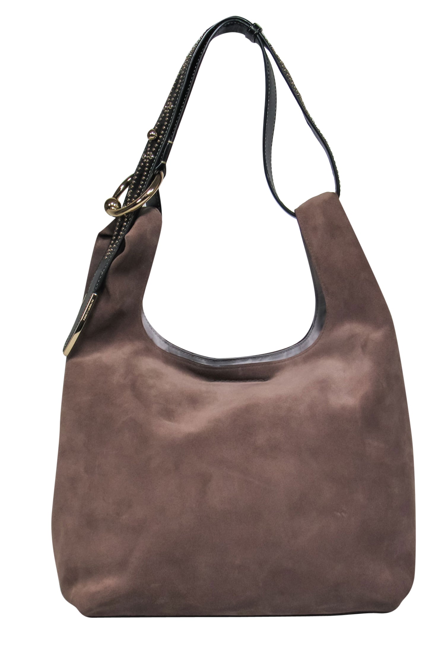 Rebecca Minkoff Taupe Suede Hobo Shoulder Bag: Studded Leather Handle Style