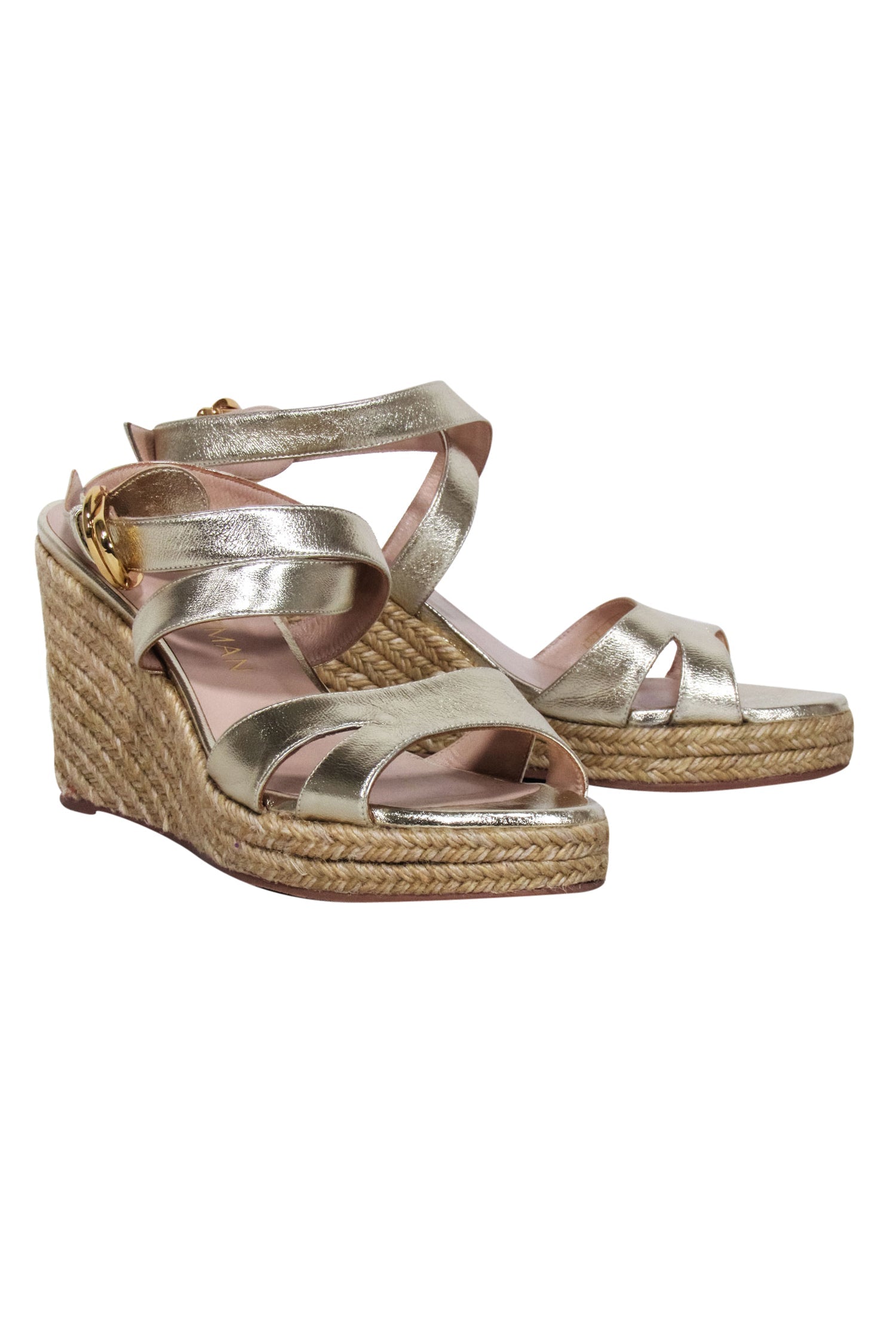 Stuart Weitzman Gold Metallic Espadrille Wedges - Size 11: A Must-Have for Stylish Vacations!