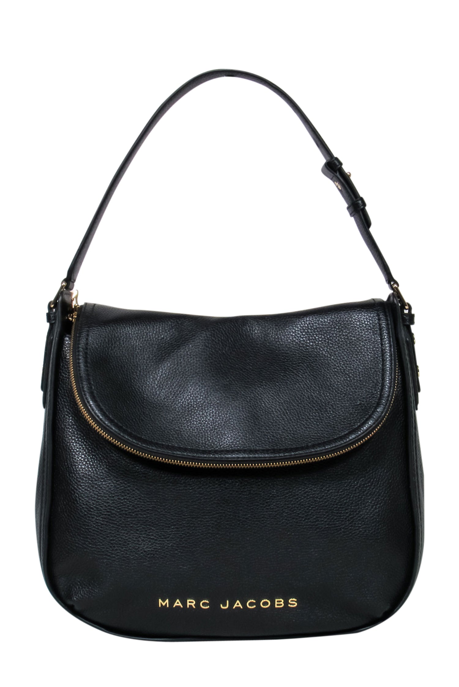 Marc Jacobs' Chic Black Leather Foldover Purse with Gorgeous Gold Hardware