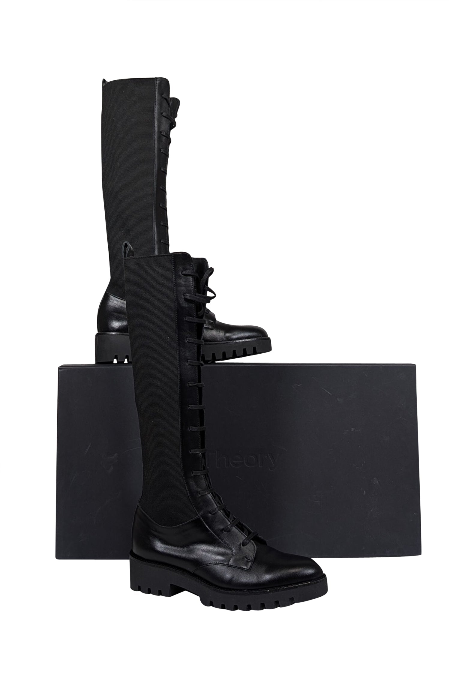 Theory's Edgy Black Laced Lug Boots - Size 10