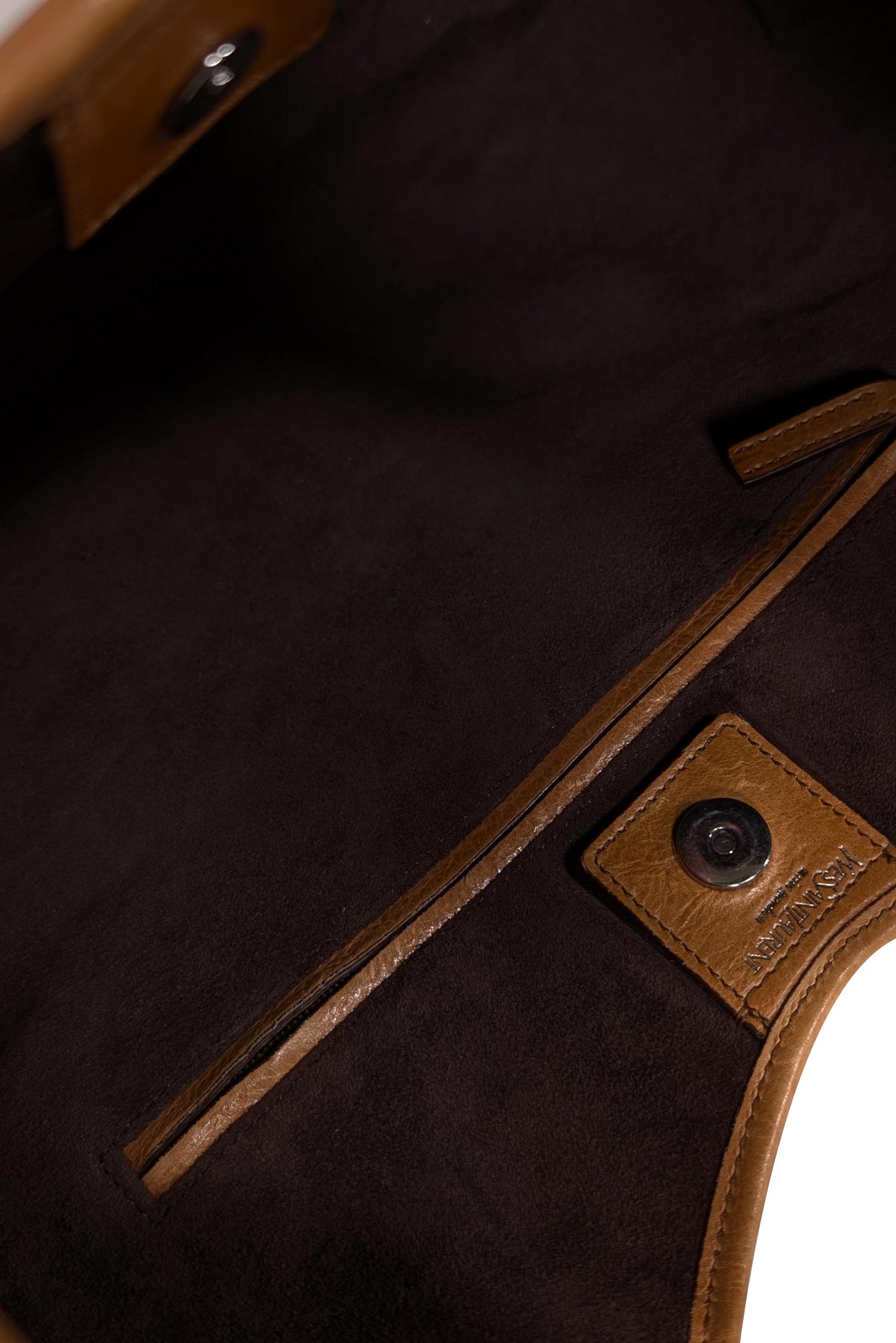 Yves Saint Laurent's Irresistible Beige Suede Horn Handle Shoulder Bag