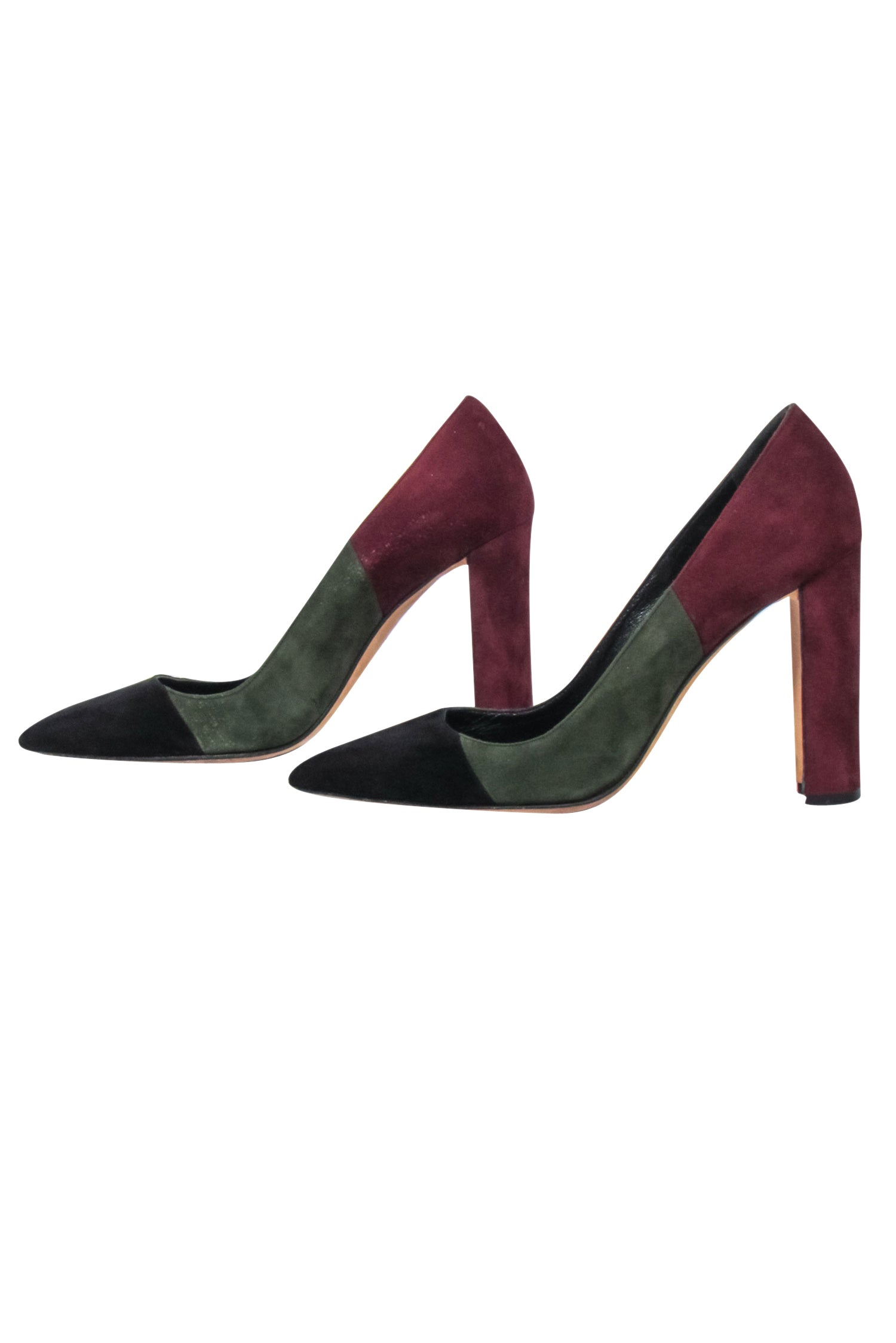 Manolo Blahnik - Stunning Maroon & Olive Green Color Block Pointed Toe Pumps in Size 8