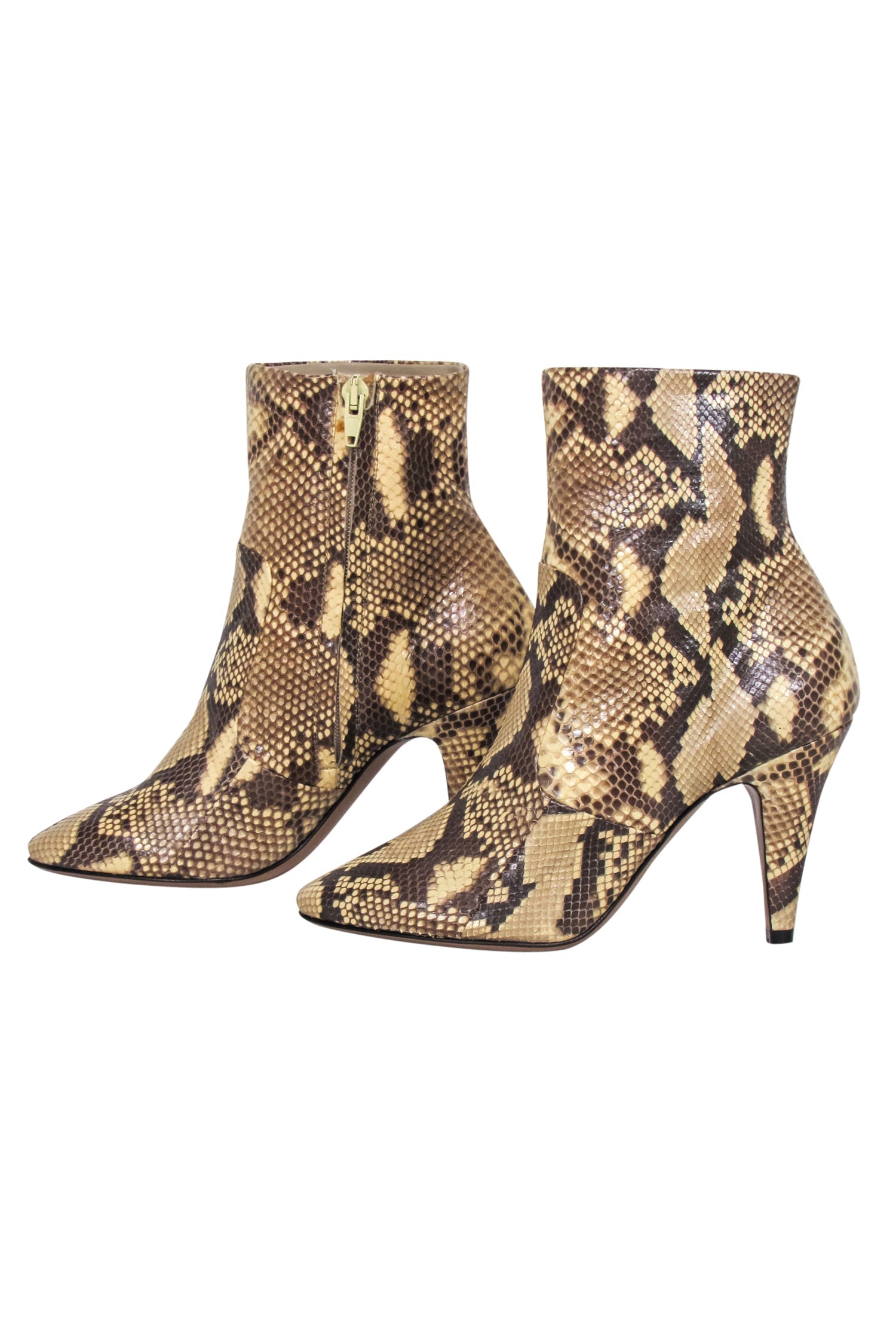 Celine Tan Snake Skin Ankle Heel Booties - Size 6 - Unleash Your Wild Style!