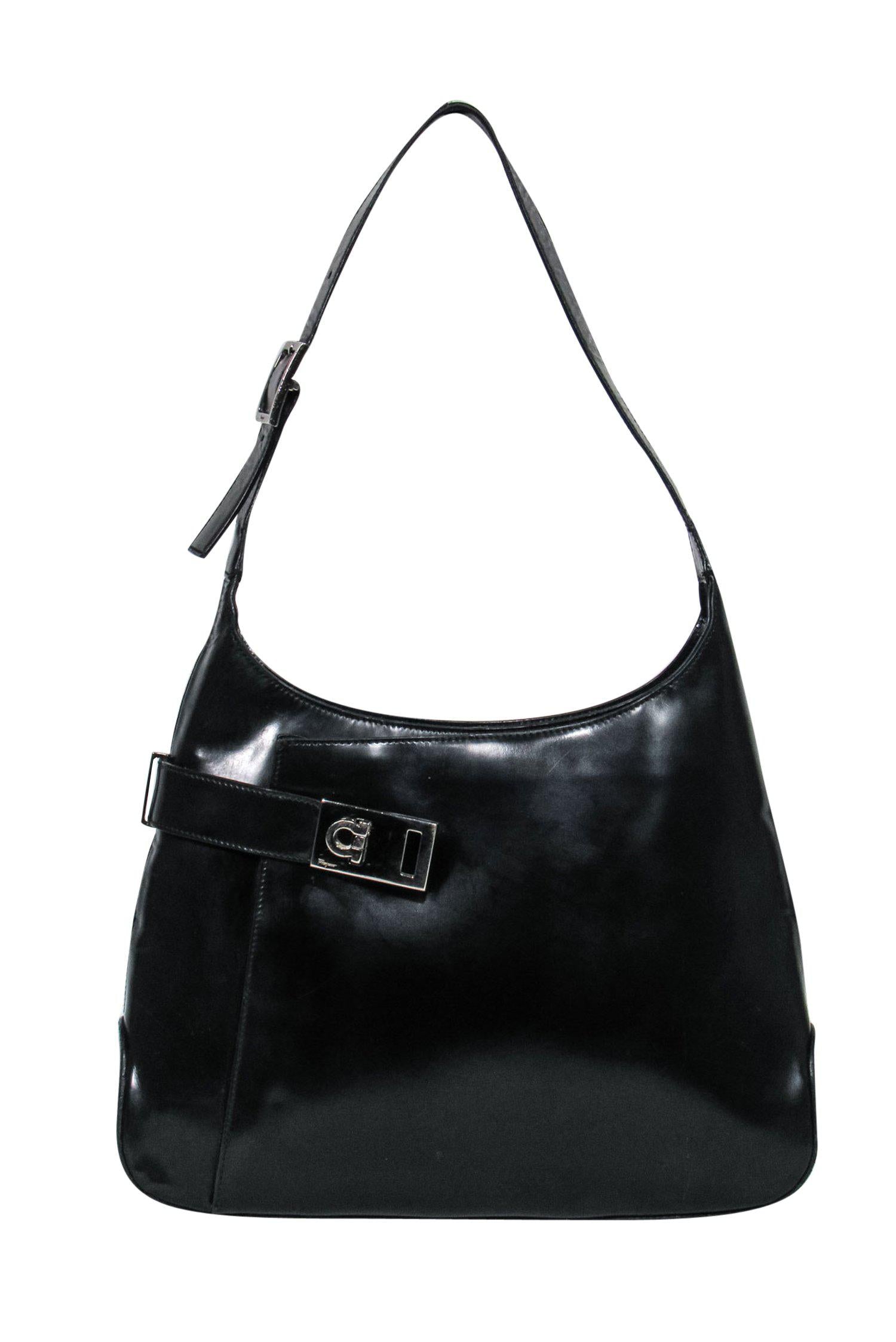 Ferragamo Black Shiny Leather Hobo: A Must-Have Shoulder Bag
