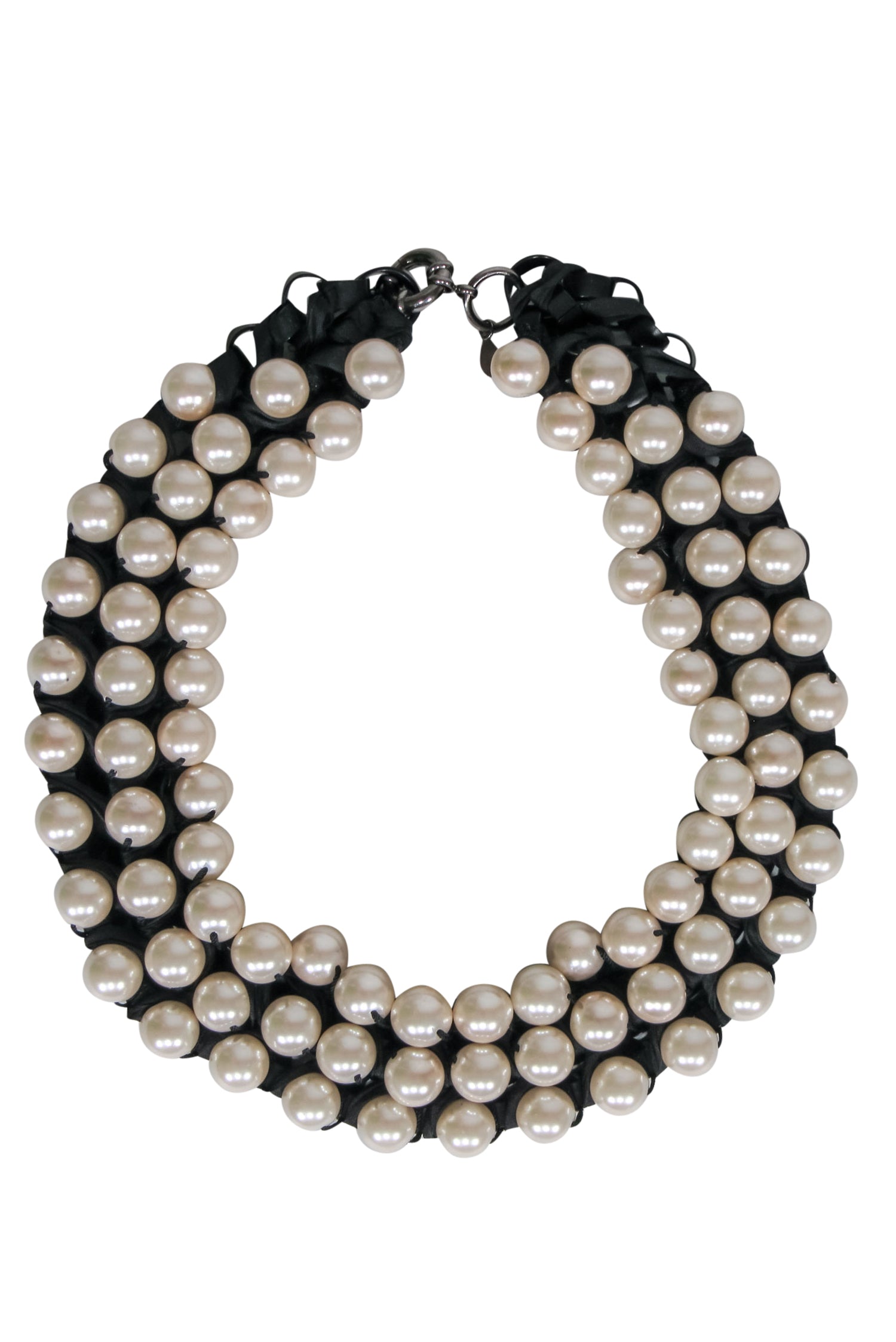 Lee Angel Faux Pearl Three - Strand Woven Choker