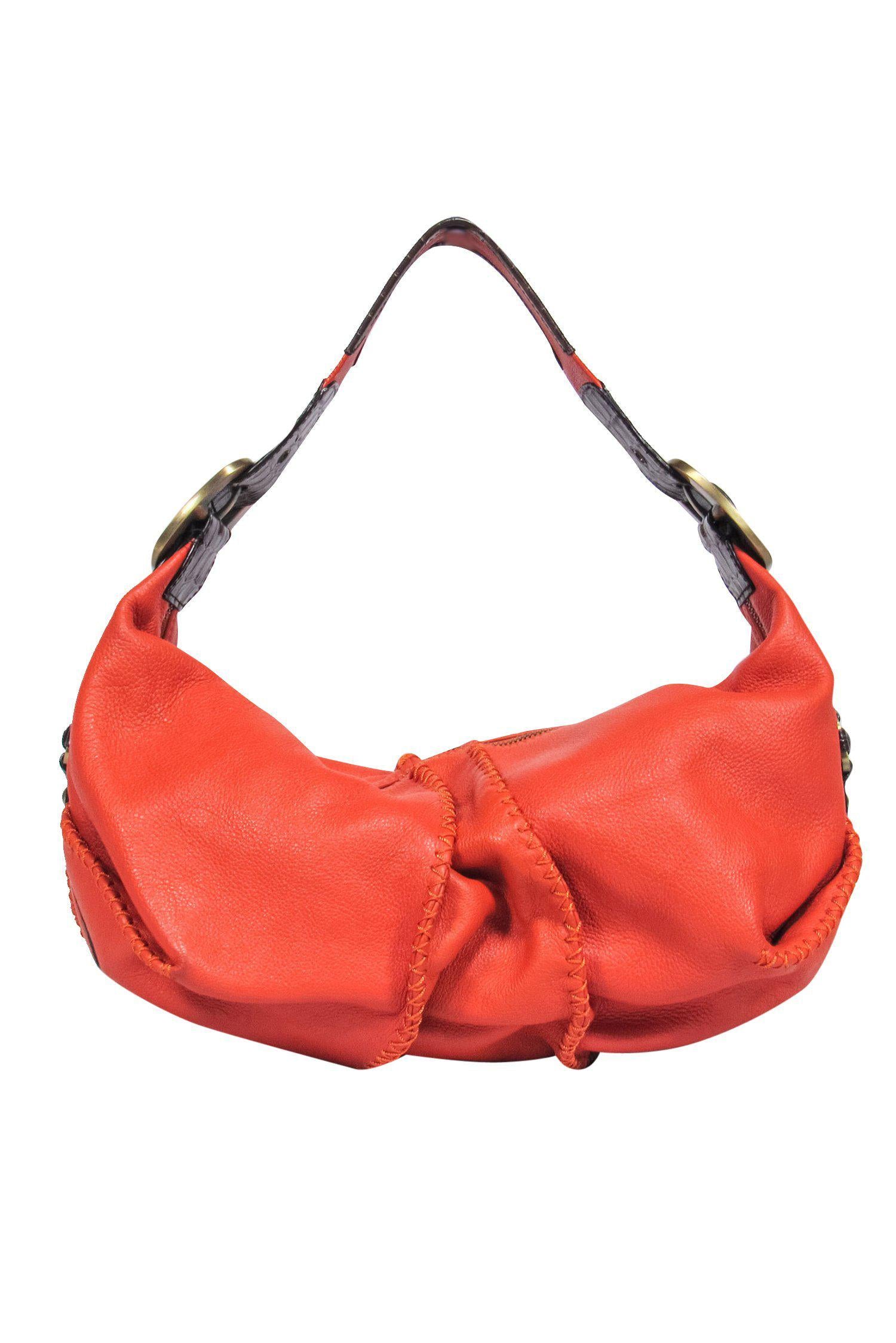 Dolce & Gabbana Orange Textured Leather Shoulder Bag with Exquisite Reptile Embossed Trim