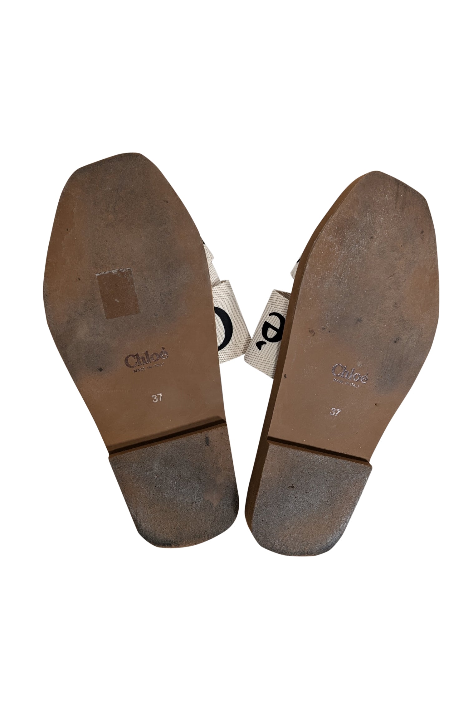 Chloe - Stylish White Woody Logo Ribbon Slide Sandals in Size 7