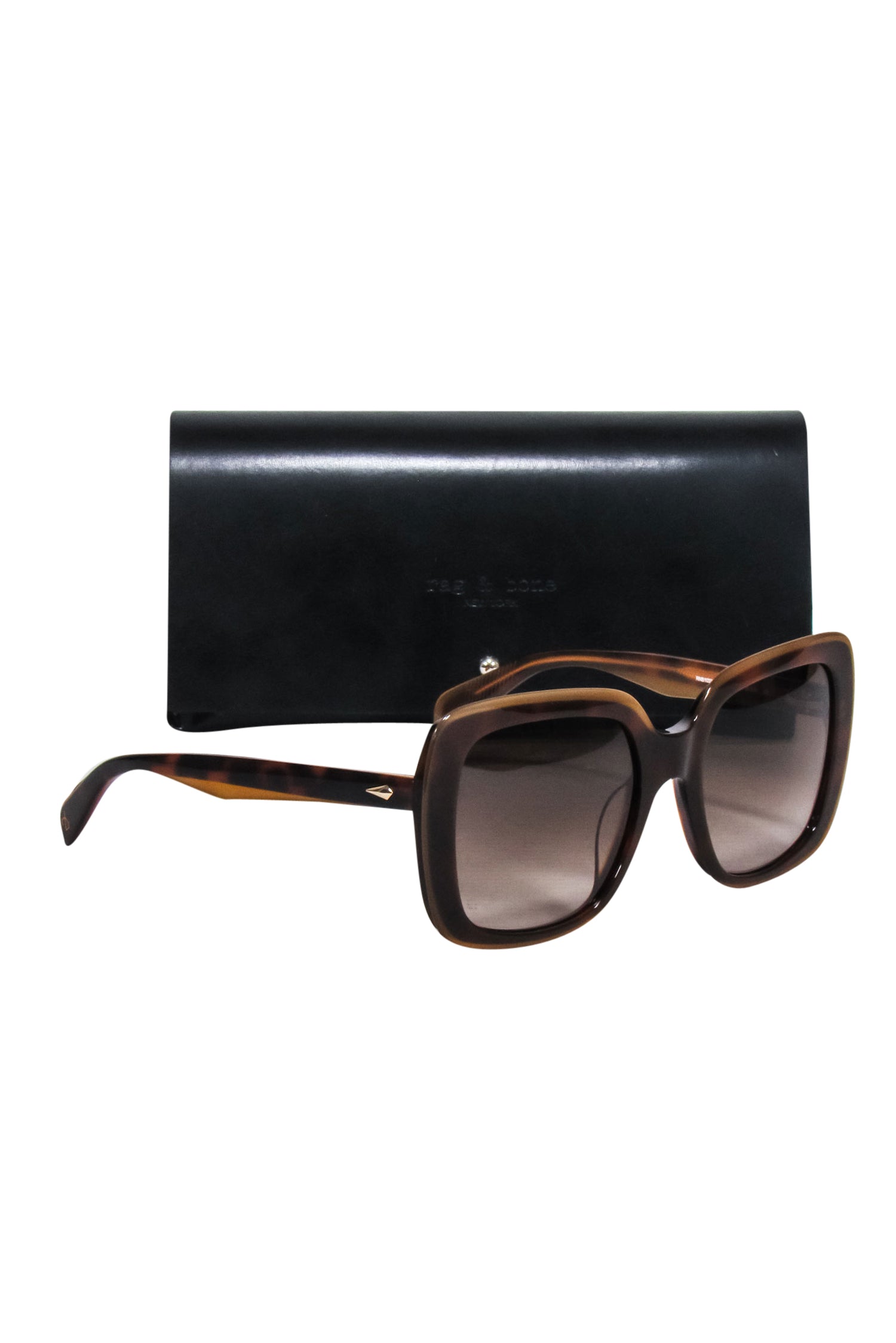Rag & Bone - Stylish Brown Tortoise Large Rectangle Sunglasses