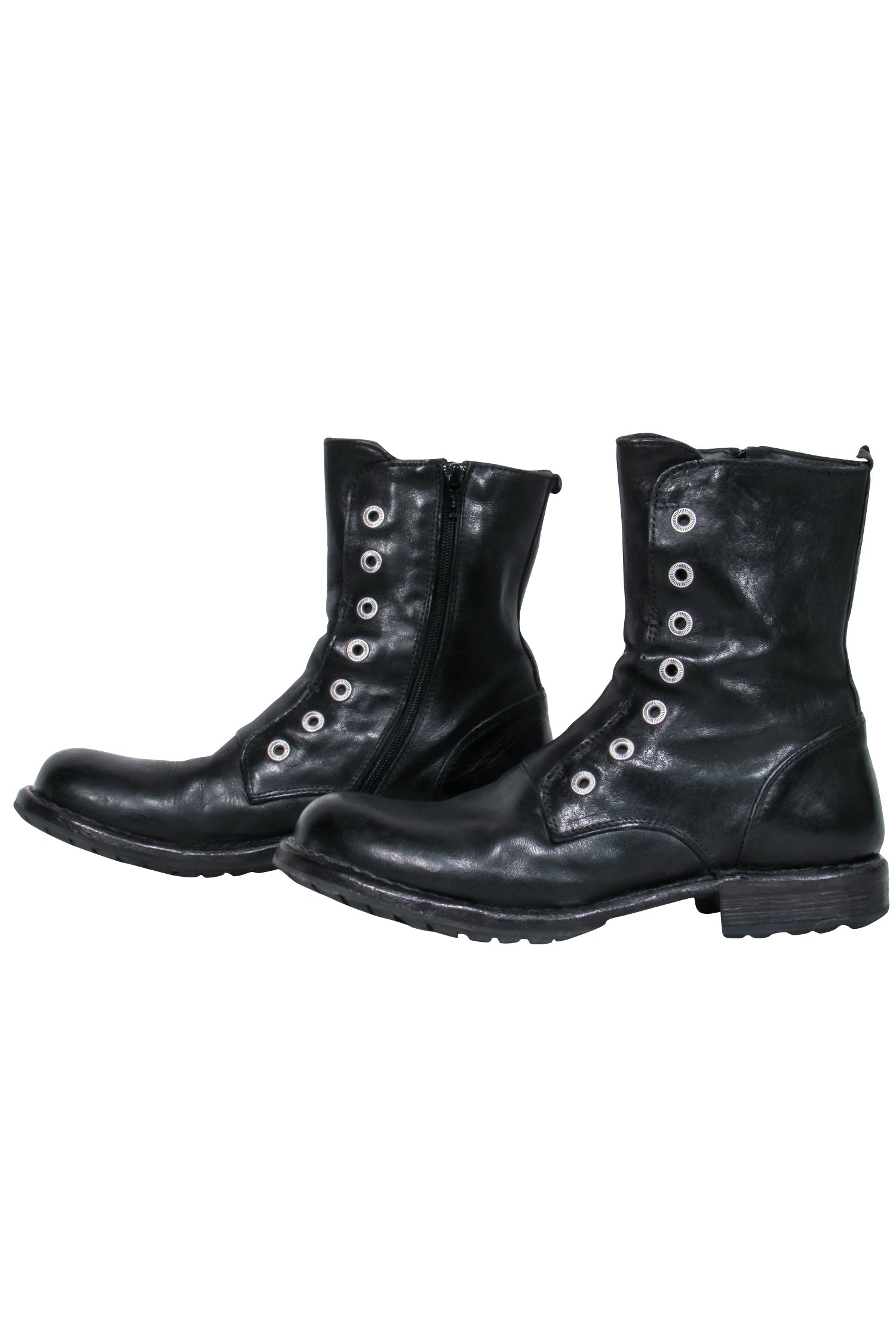 Moma Black Leather Grommet Trim Mid-Calf Boot - Size 9.5 - A Fashion Statement!