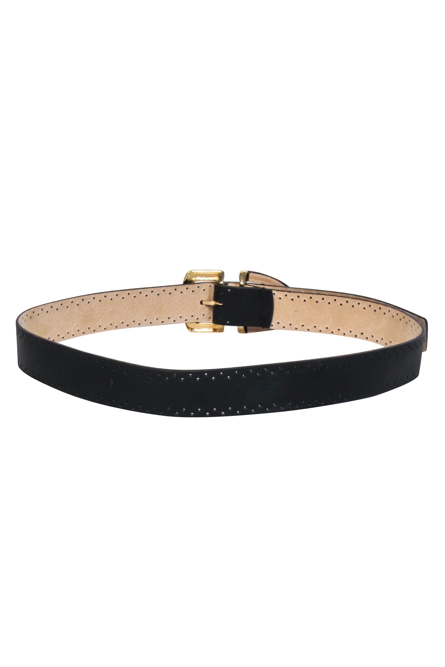 Oscar de la Renta - Stunning Black Genuine Leather Dotted Print Belt, Size L