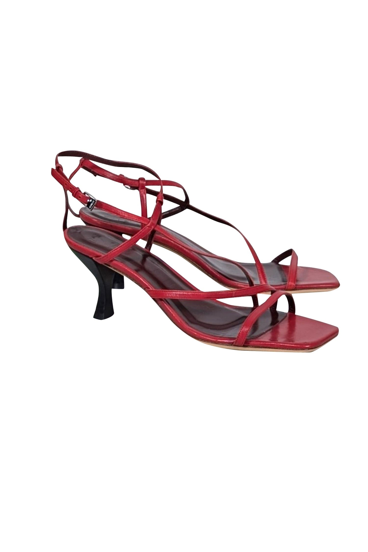 Staud's Gorgeous Red Square - Toe Strappy Kitten Heels, Size 12