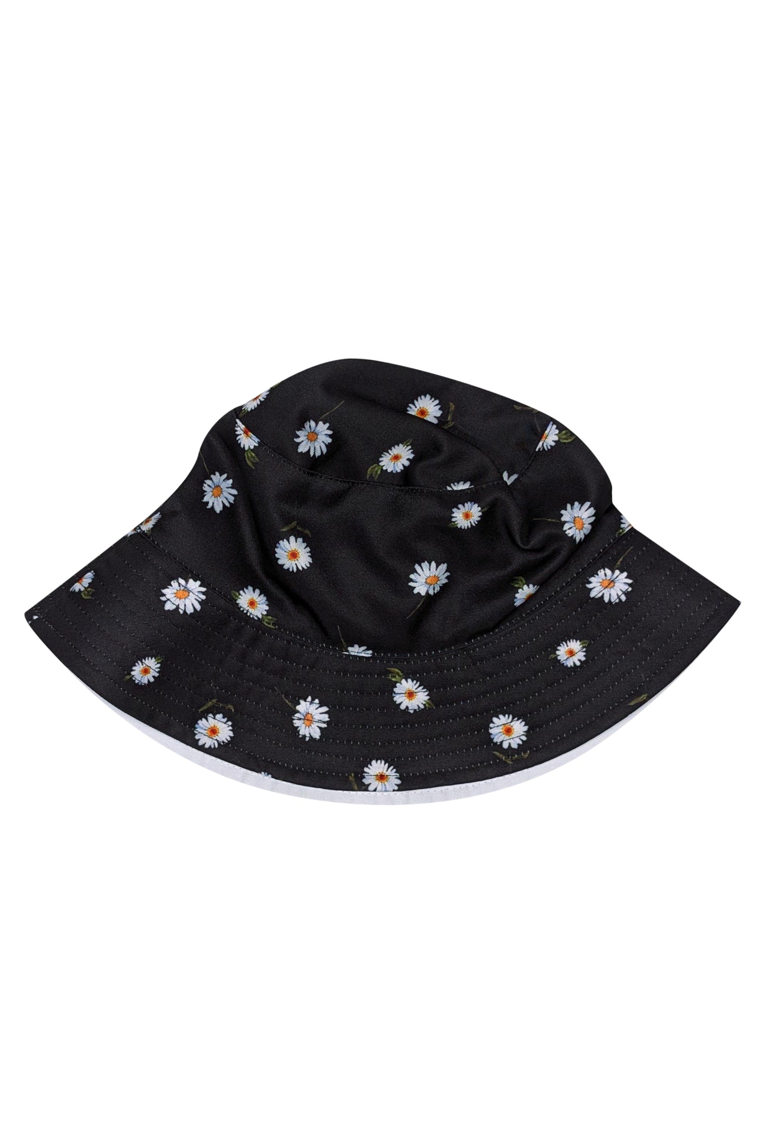 Alice & Olivia - Stylish Reversible Black Daisy Print & Solid White Bucket Hat