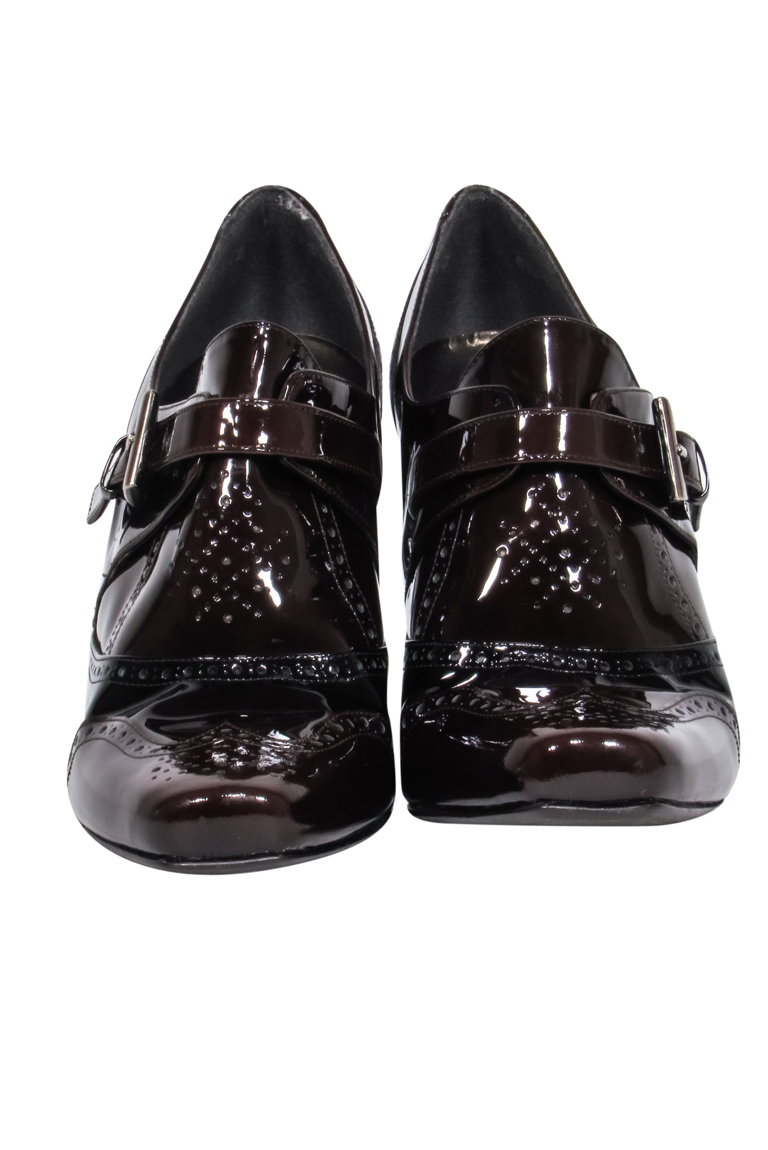 Stuart Weitzman Brown Patent Leather Oxford Style Buckle Pumps - Size 8.5