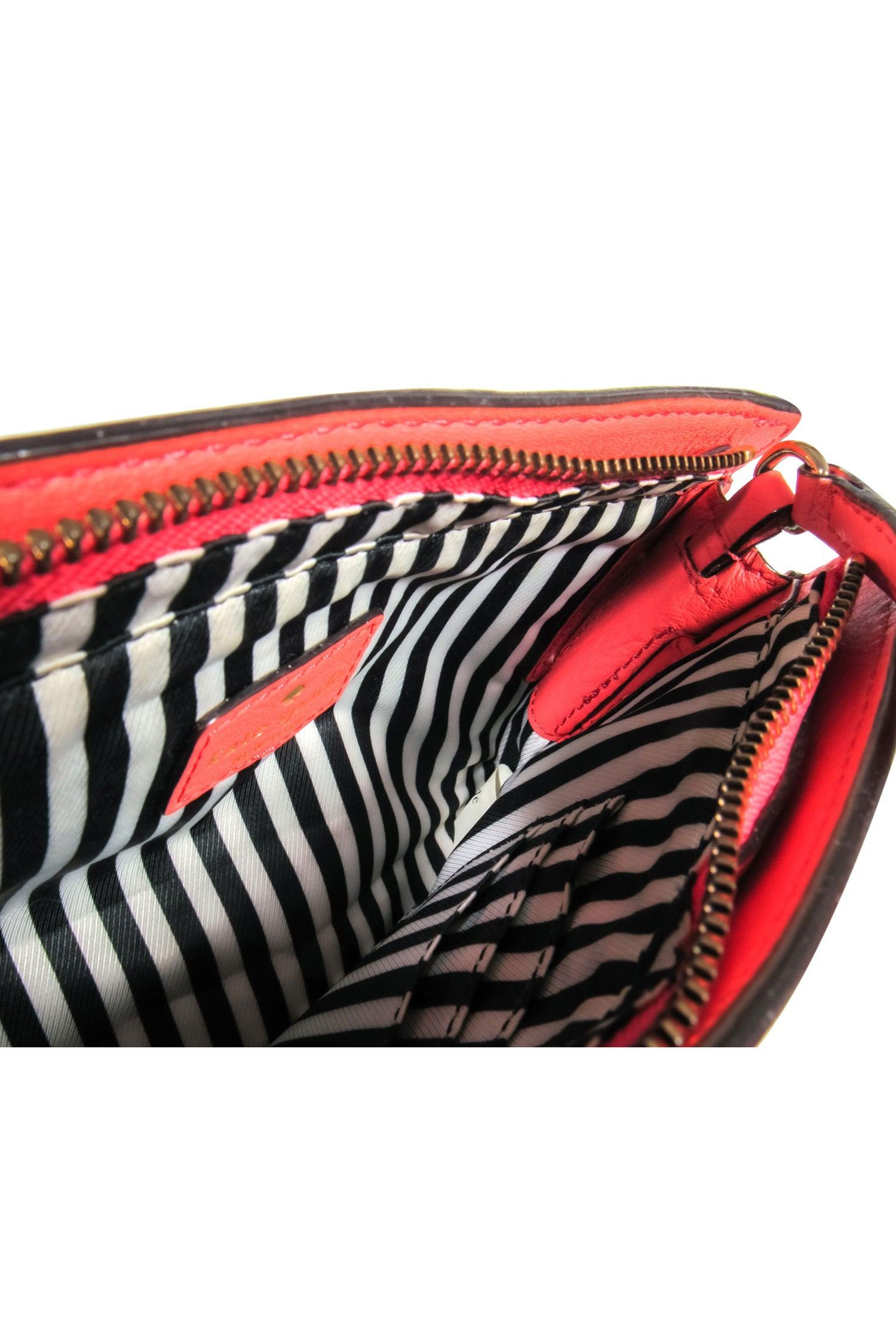 Kate Spade - Stunning Hot Pink Pebbled Leather Convertible Mini Baguette with a Charming Patent Leather Bow