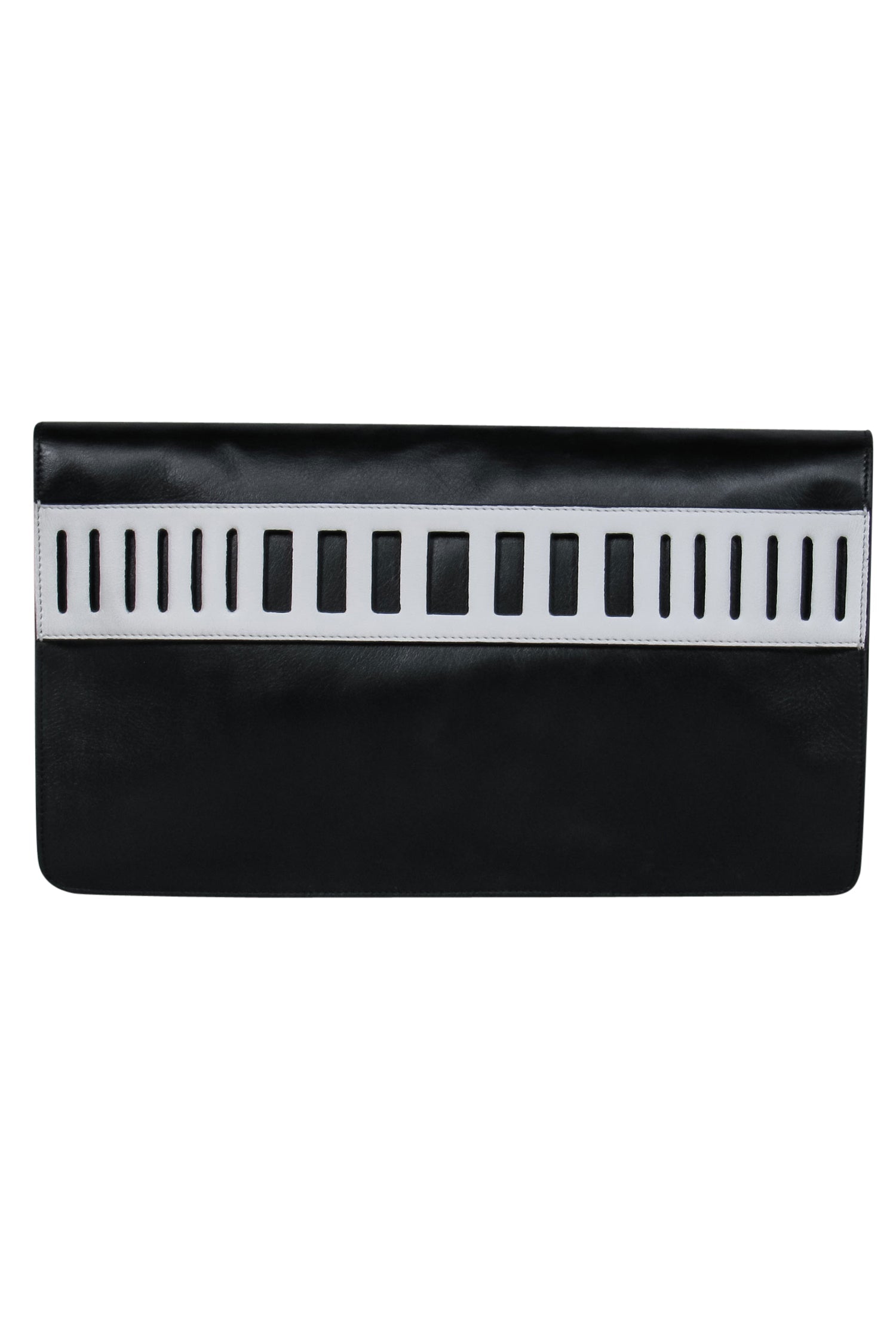 Vince's Stunning Two-Tone Leather Snap Clutch with White Handle