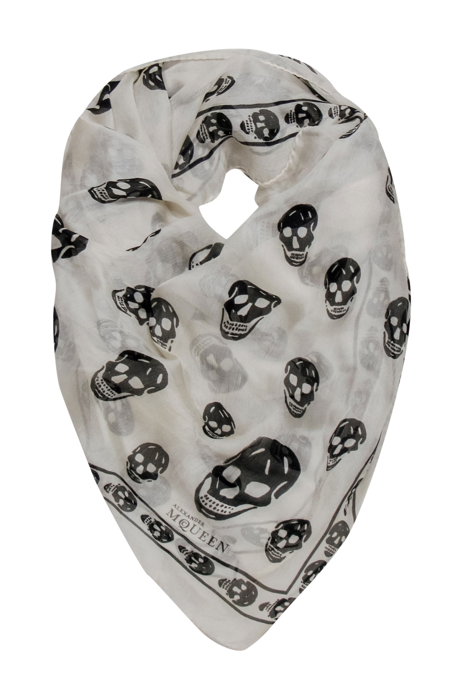 Alexander McQueen - Stunning Cream & Black Skull Printed Semi-Sheer Silk Scarf