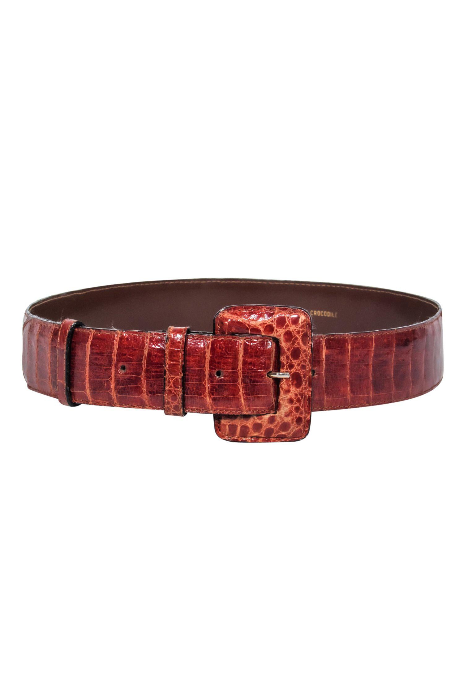 Saks Fifth Avenue - Stunning Warm Brown Crocodile Square Buckle Belt in Size M