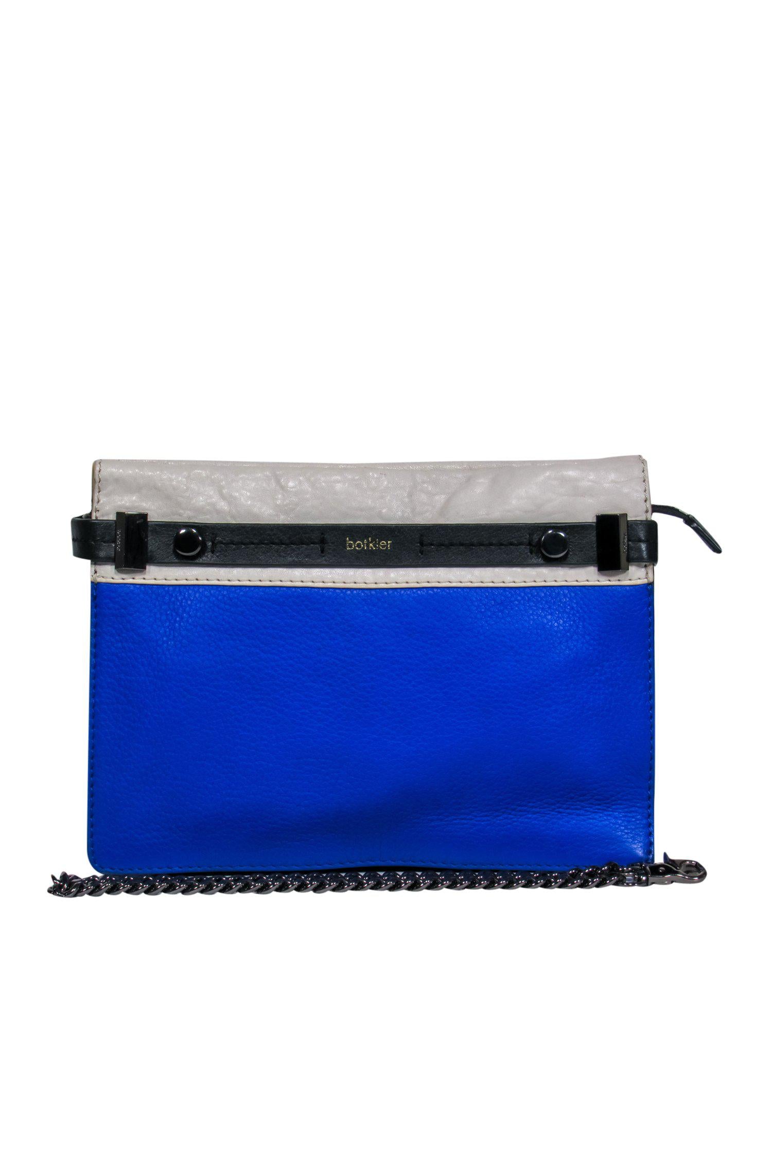 Botkier - Stunning Blue, Black & Cream Colorblocked Pebbled Leather Handbag with Chain Strap