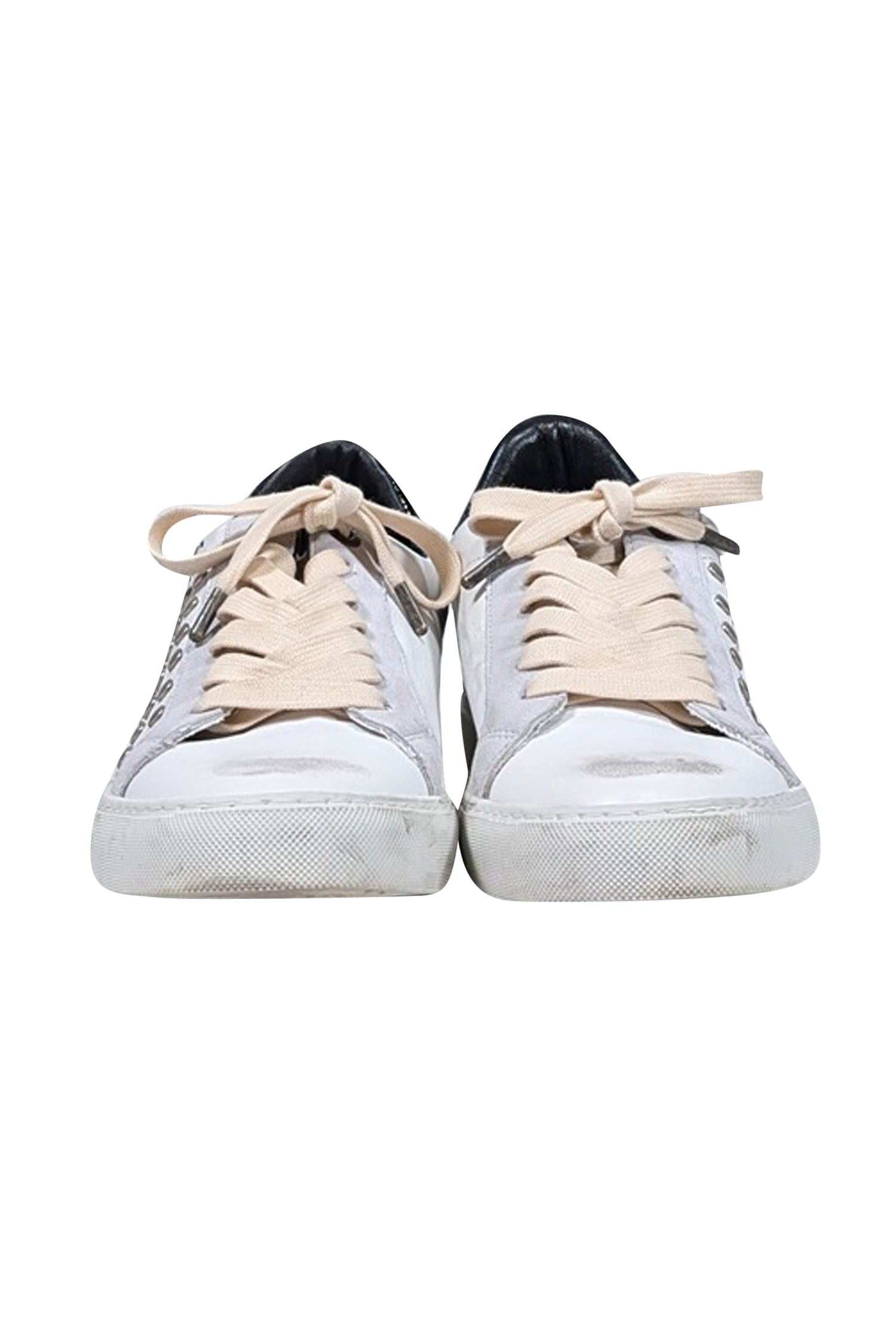 Zadig & Voltaire Distressed White Leather Heart-Embellished Sneakers - Size 9