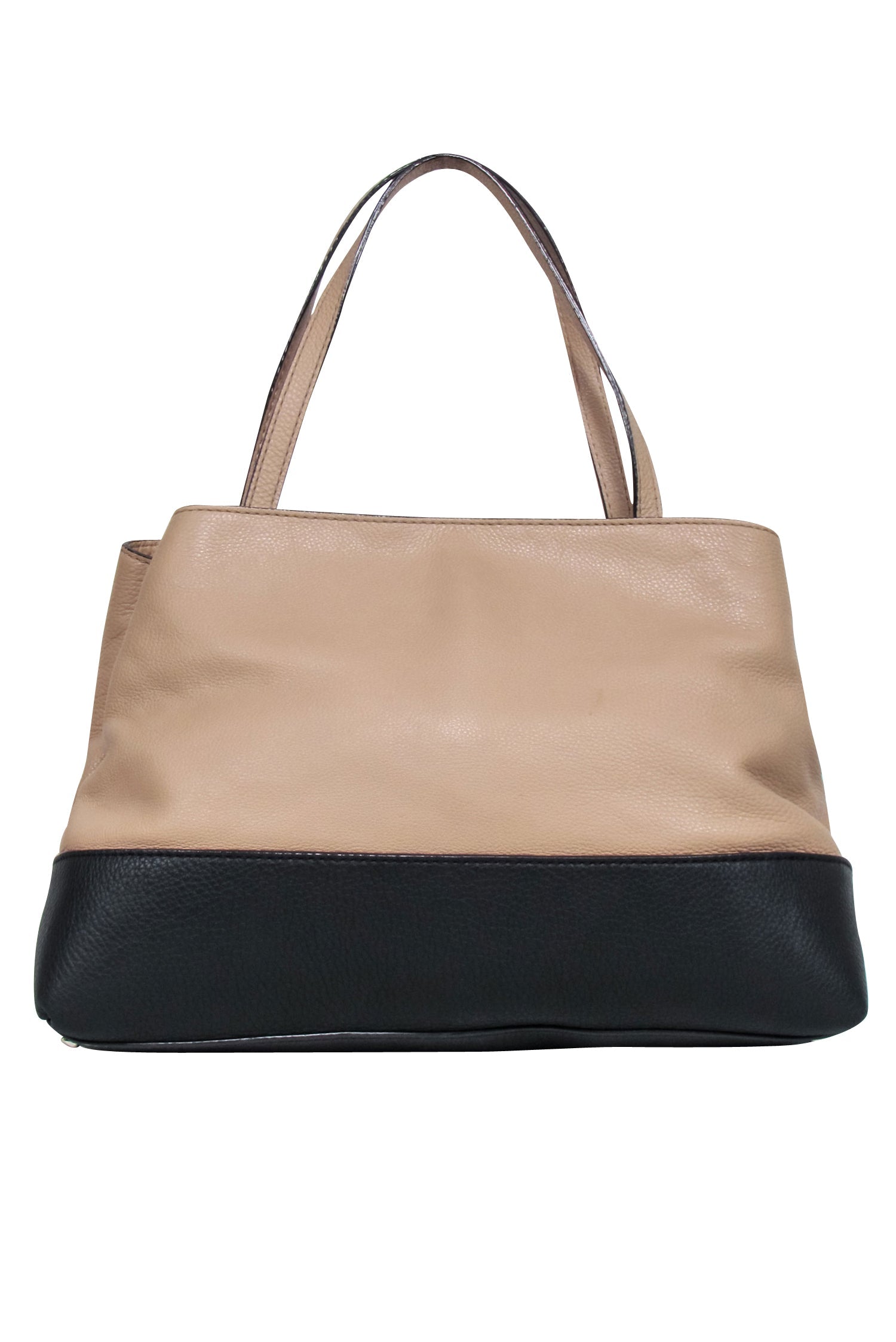Kate Spade - Elegant Beige & Black Leather Handbag with Charming Bow Accent