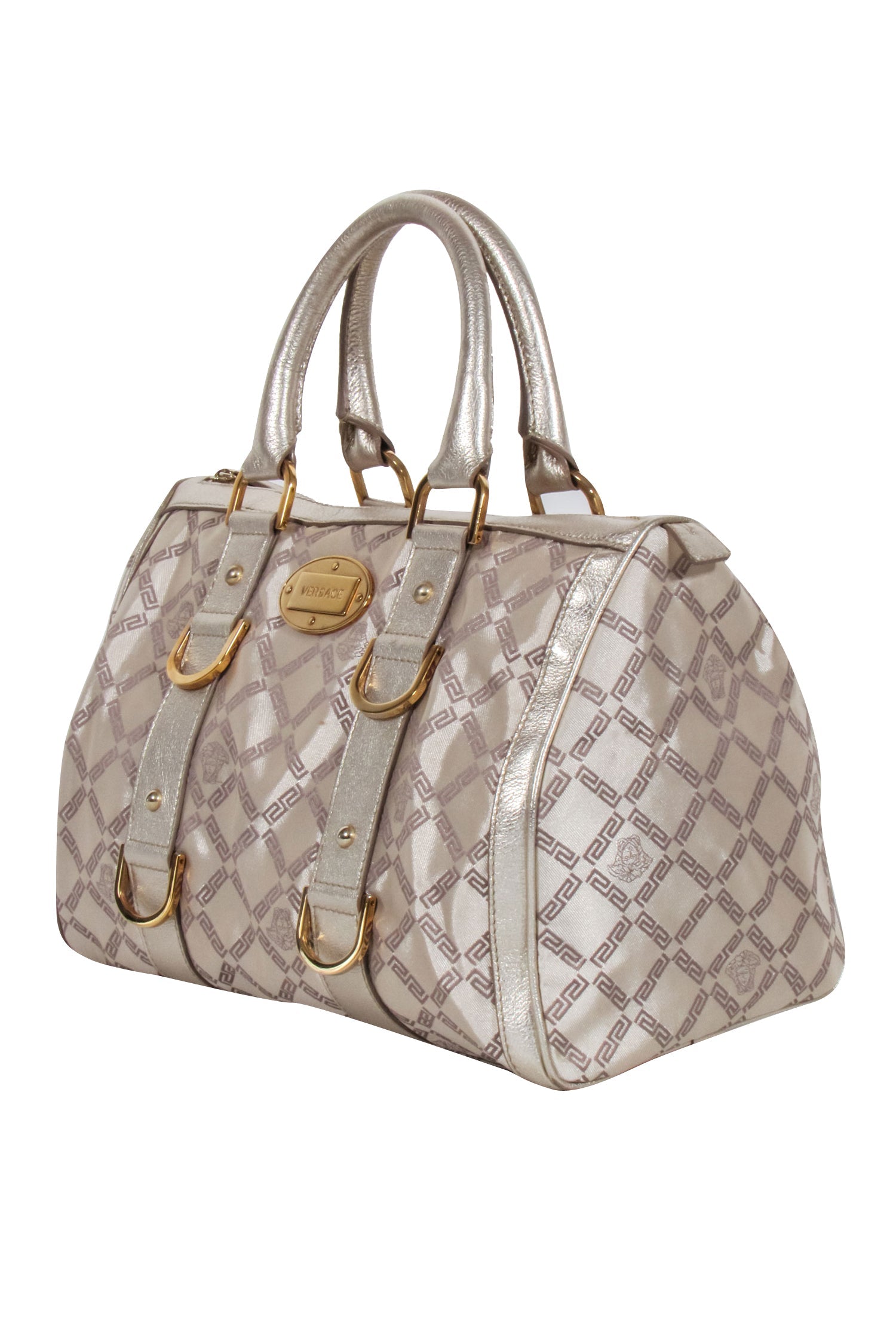 Versace Gold & Beige Logo-Print Glamorous Handbag