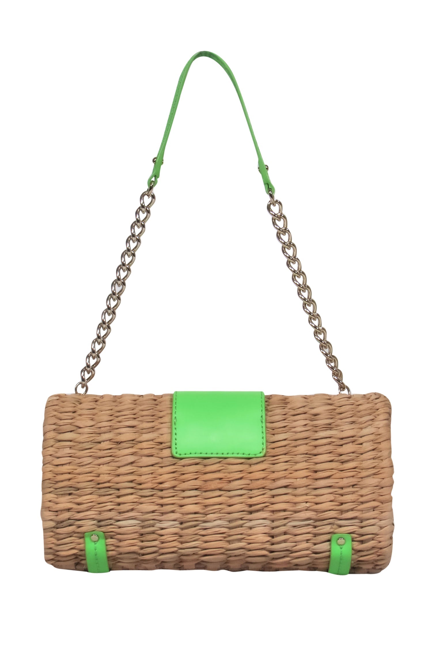 Kate Spade's Enchanting Small Wicker Handbag with Stunning Green Leather Accents