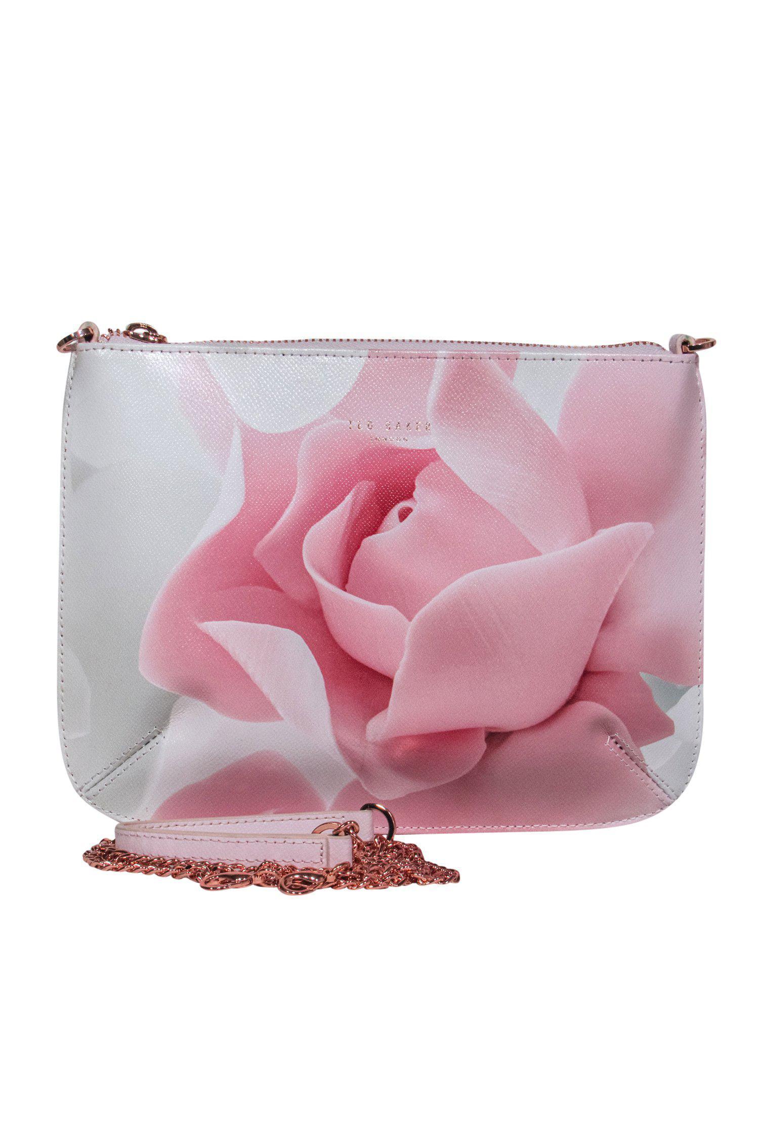 Ted Baker - Enchanting Pink & White Rose Print Leather Crossbody Bag