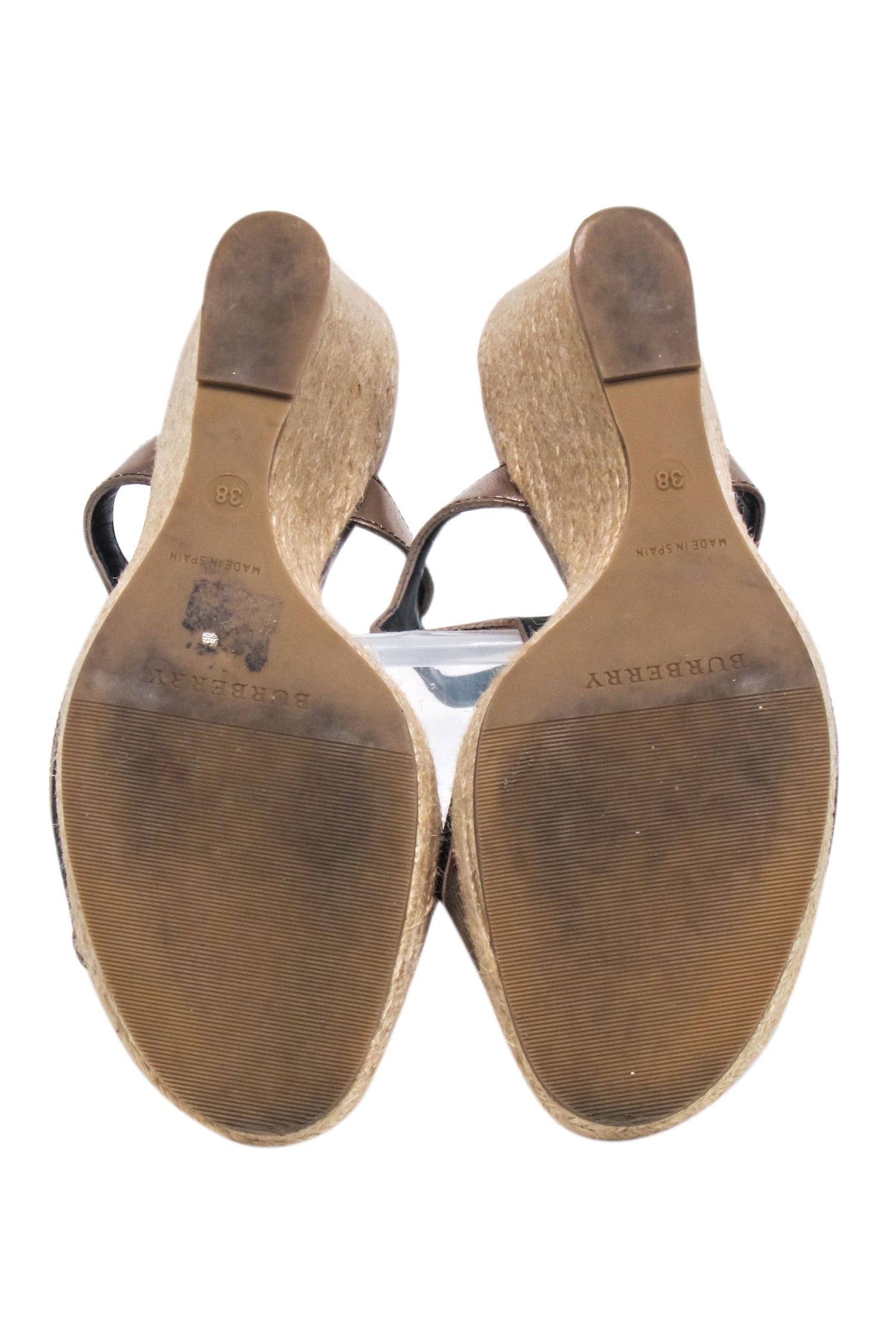 Burberry Metallic Strap Signature Plaid Espadrille Wedges - Size 8
