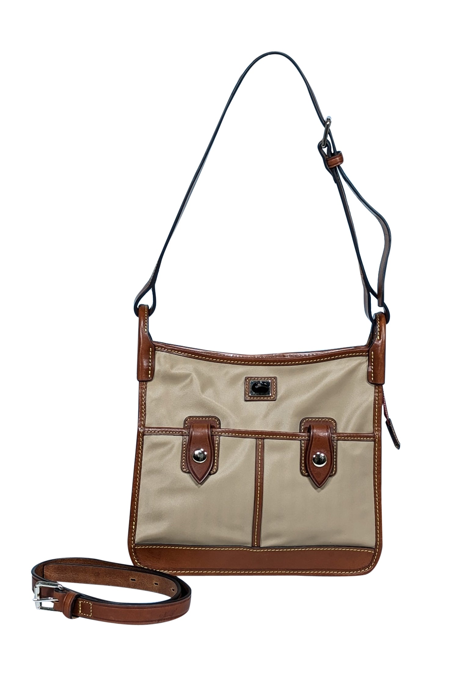 Dooney & Bourke - Stunning Beige Nylon Shoulder Bag with Leather Accents