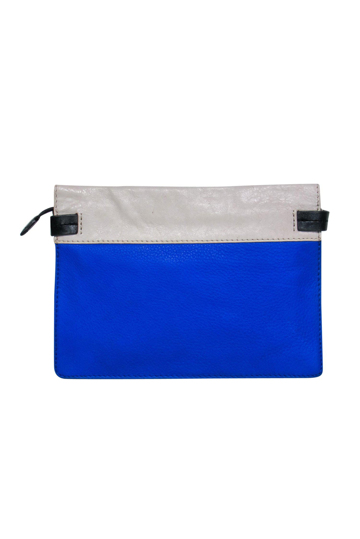Botkier - Stunning Blue, Black & Cream Colorblocked Pebbled Leather Handbag with Chain Strap