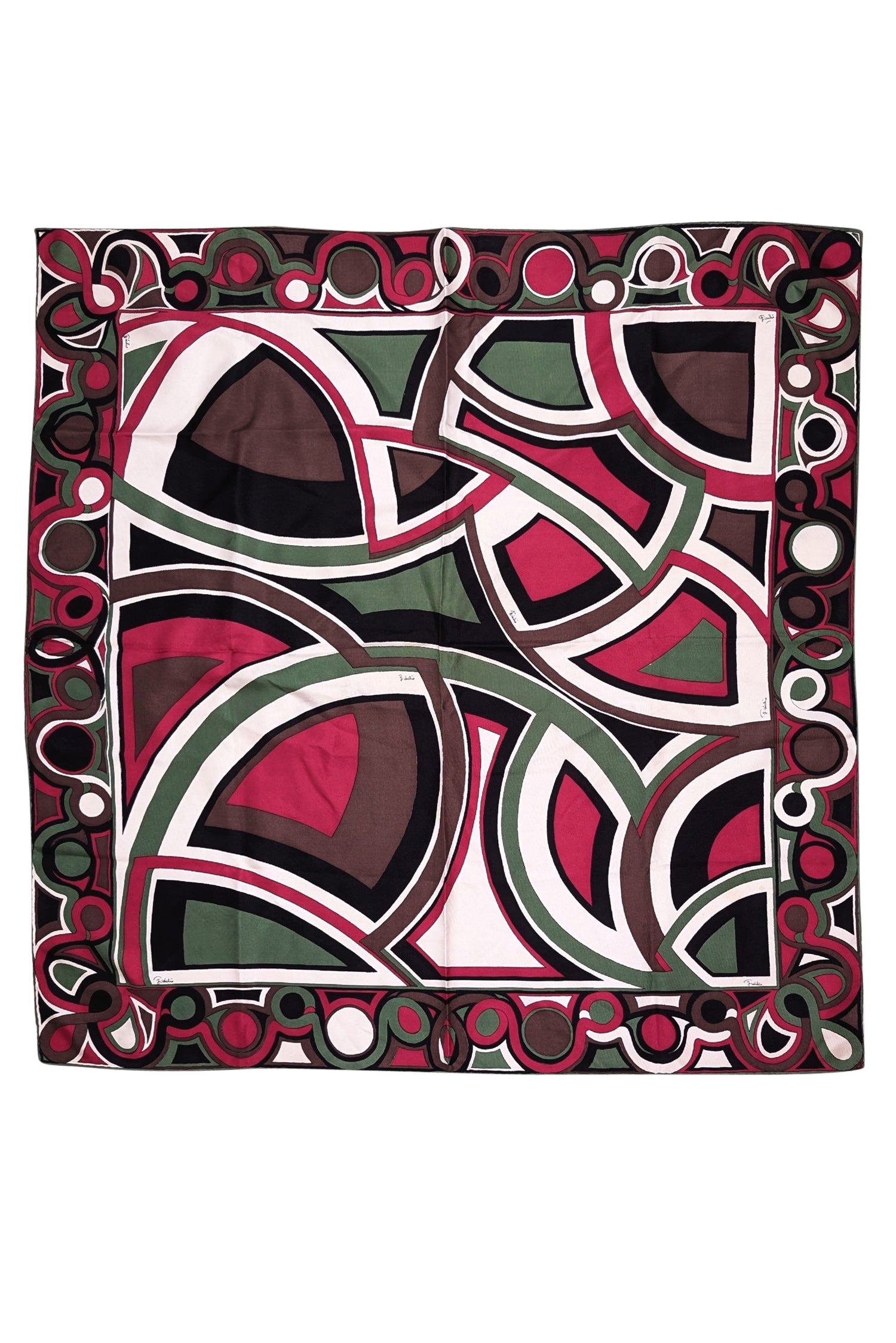 Emilio Pucci - Stunning Pink, Green, Brown, Black & White Abstract Print Silk Scarf