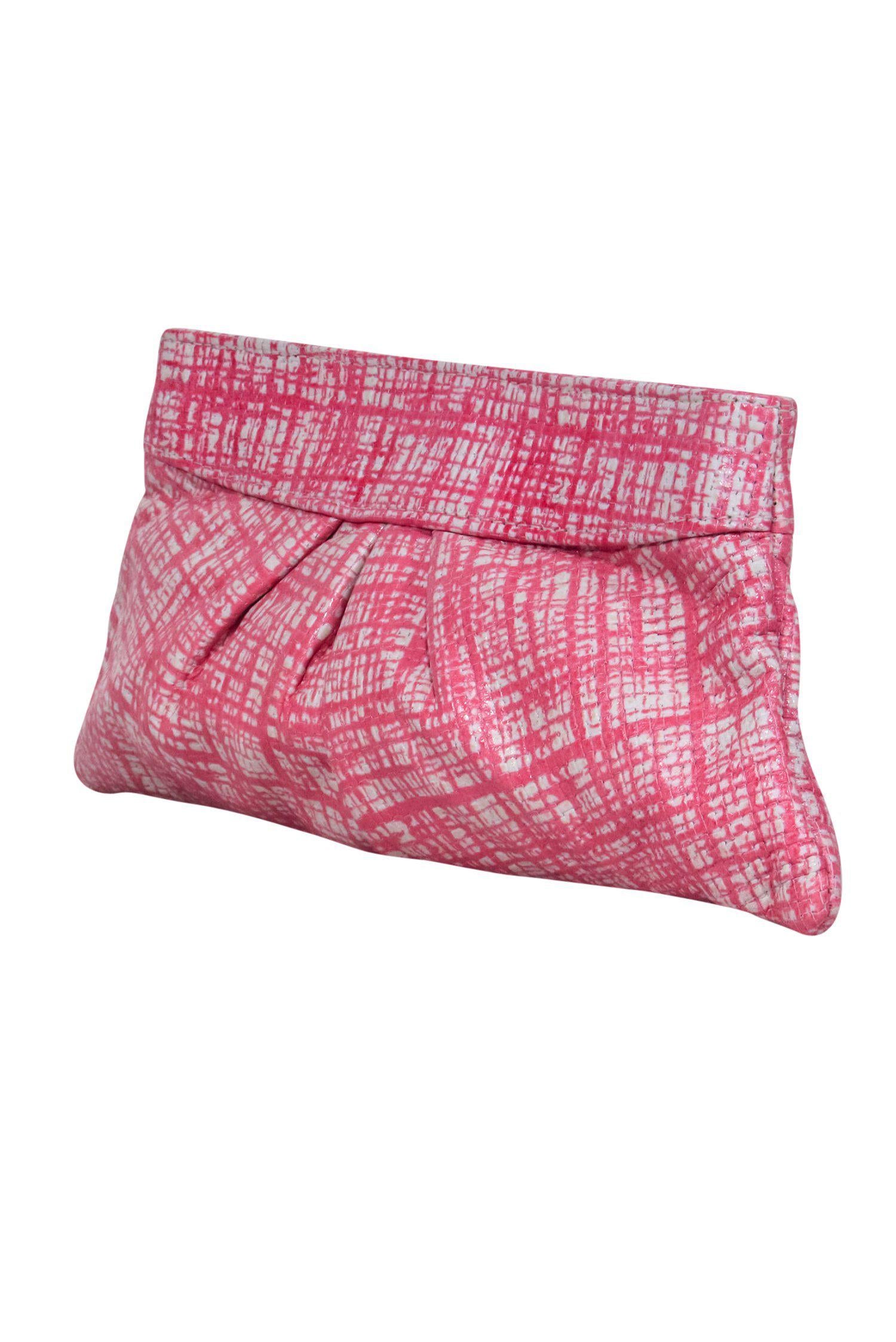 Lauren Merkin - Stunning Embossed Pink & Cream Patterned Leather Clutch